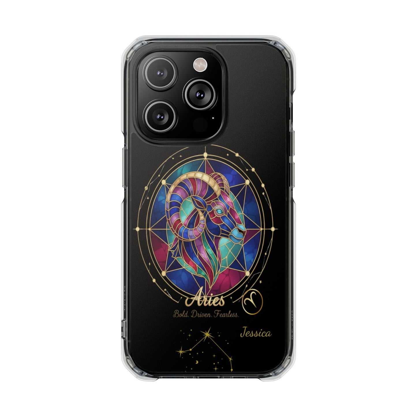 Zodiac iPhone 14 | 14 pro | 14 Pro plus |14 Pro Max Case MagSafe: Faux Stained Glass, Personalized Name