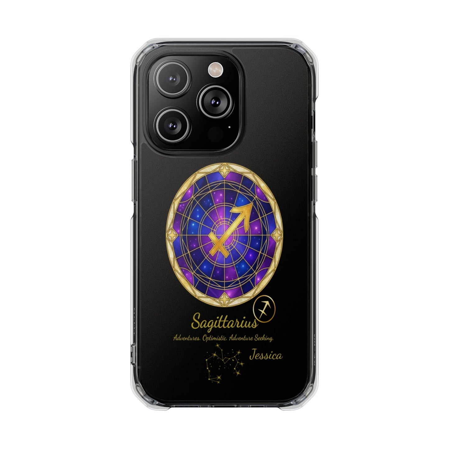Zodiac iPhone 14 | 14 pro | 14 Pro plus |14 Pro Max Case MagSafe: Faux Stained Glass, Personalized Name