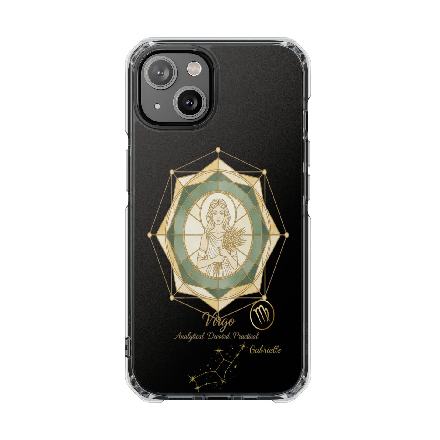 Zodiac iPhone 14 | 14 pro | 14 Pro plus |14 Pro Max Case MagSafe: Faux Stained Glass, Personalized Name
