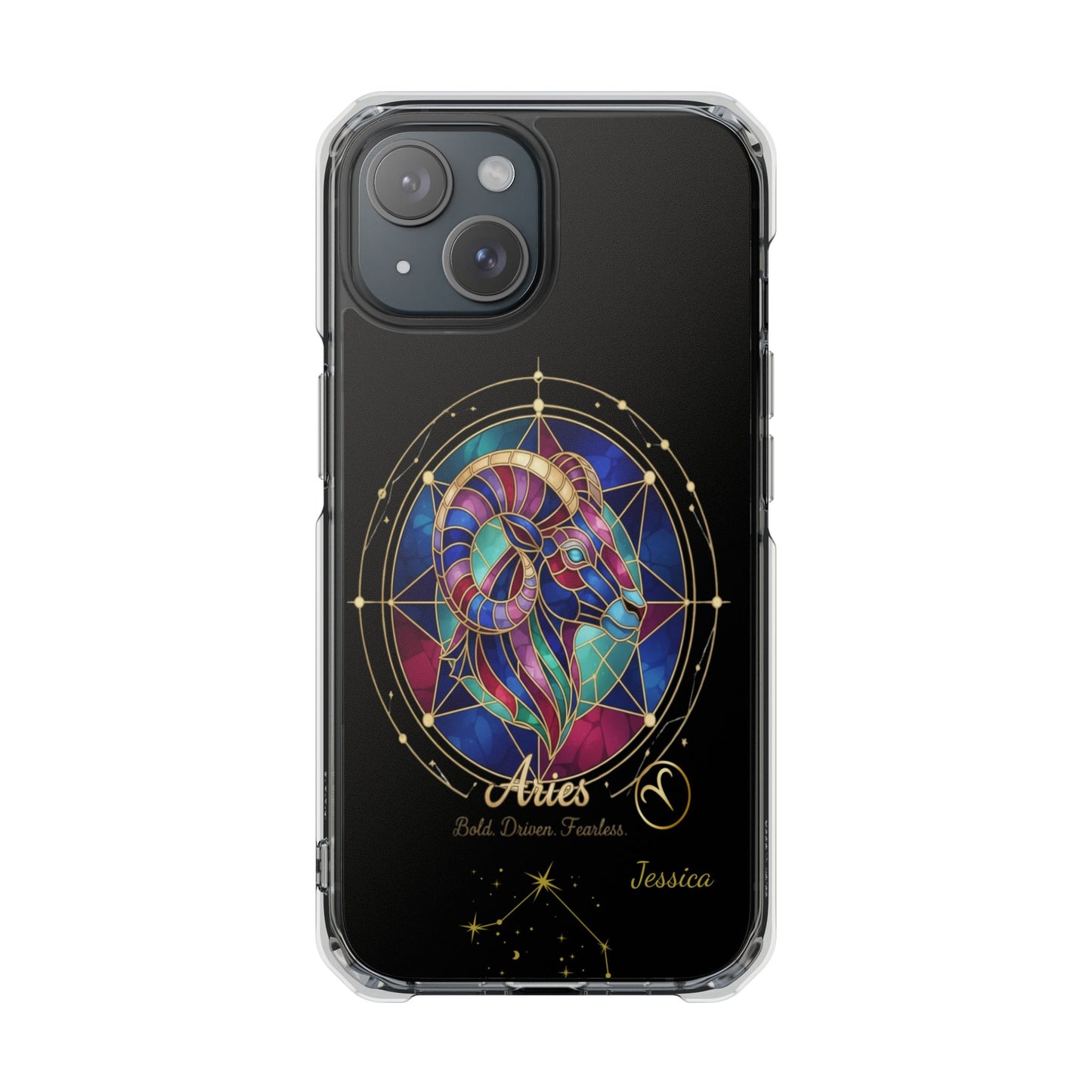 Zodiac iPhone 15 | 15 Pro | 15 Plus | 15 Max Case MagSafe: Faux Stained Glass, Personalized Name