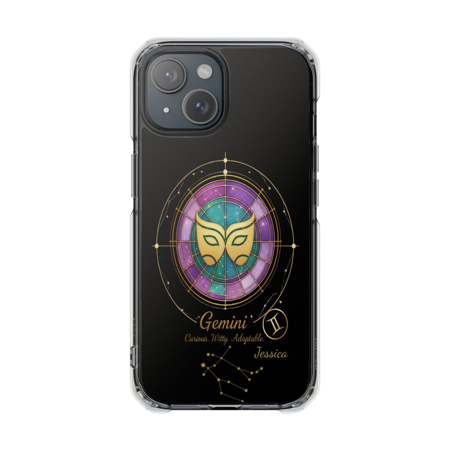 Zodiac iPhone 15 | 15 Pro | 15 Plus | 15 Max Case MagSafe: Faux Stained Glass, Personalized Name