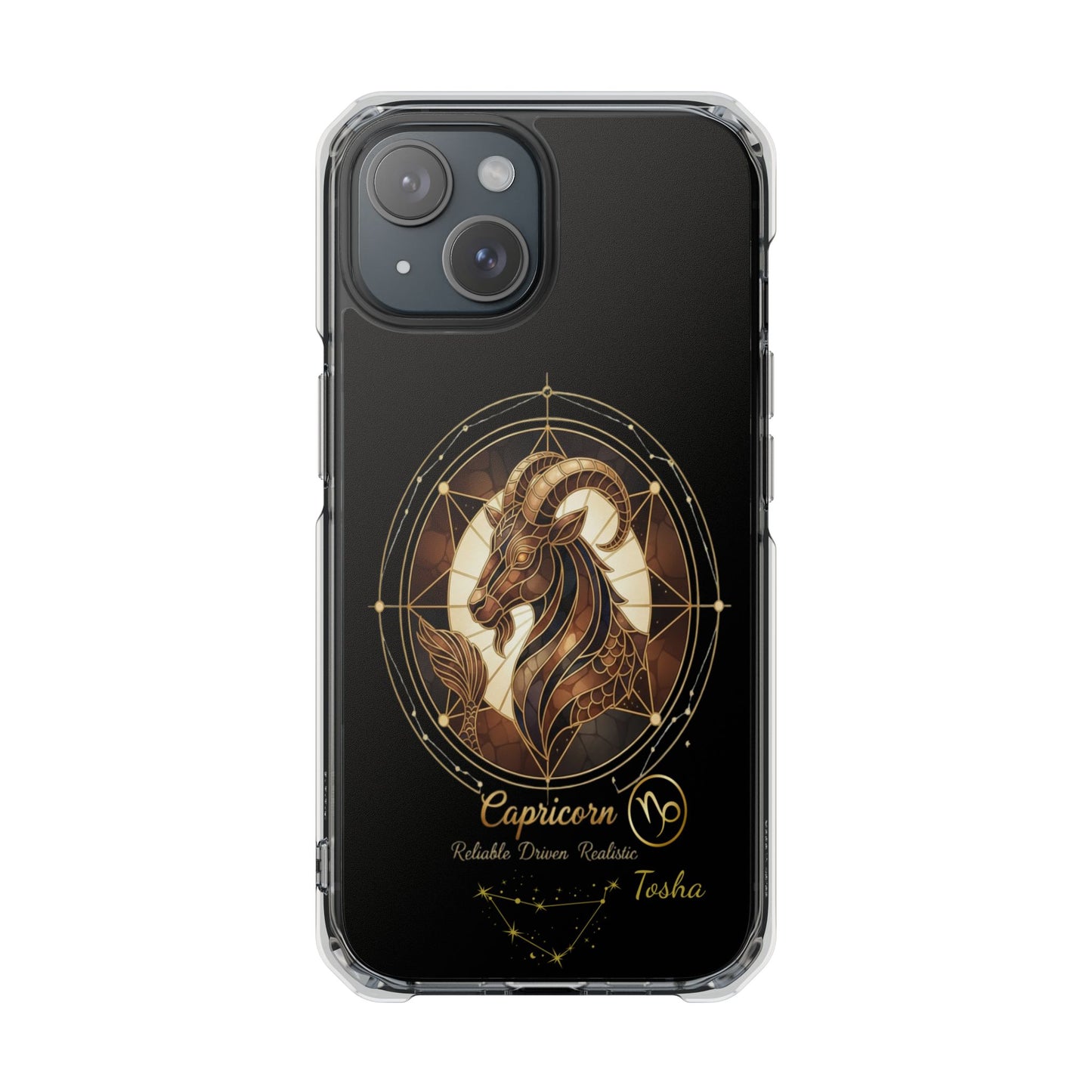 Zodiac iPhone 15 | 15 Pro | 15 Plus | 15 Max Case MagSafe: Faux Stained Glass, Personalized Name