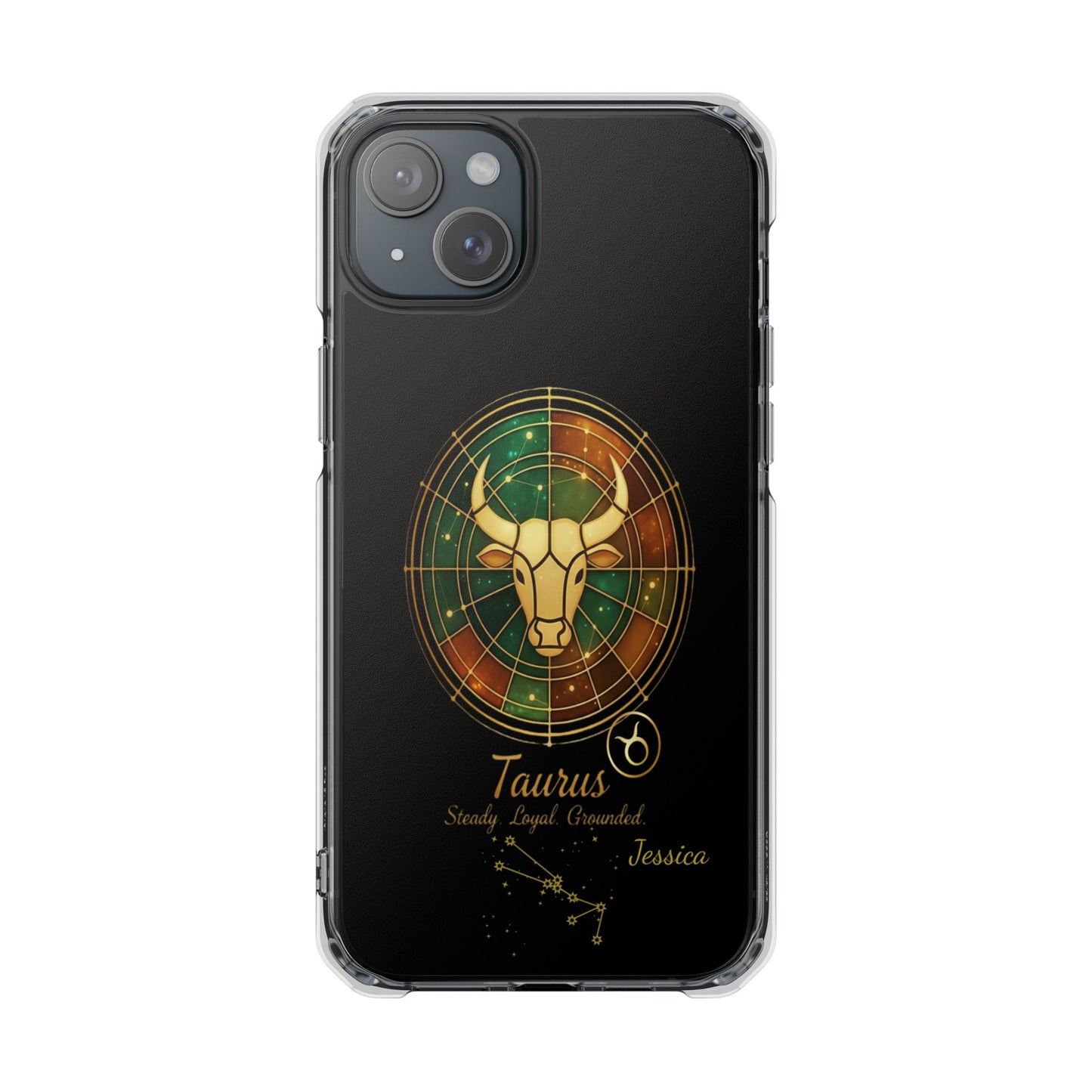 Zodiac iPhone 15 | 15 Pro | 15 Plus | 15 Max Case MagSafe: Faux Stained Glass, Personalized Name