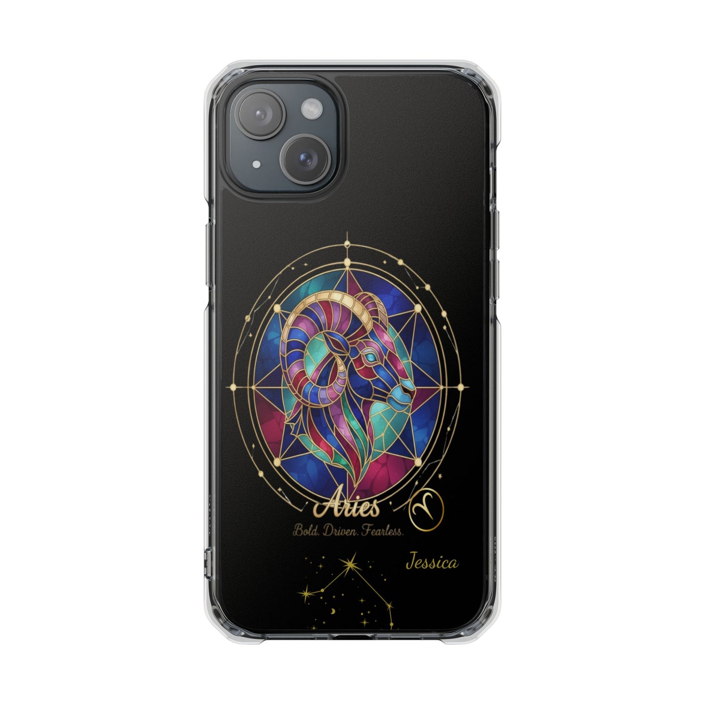 Zodiac iPhone 15 | 15 Pro | 15 Plus | 15 Max Case MagSafe: Faux Stained Glass, Personalized Name