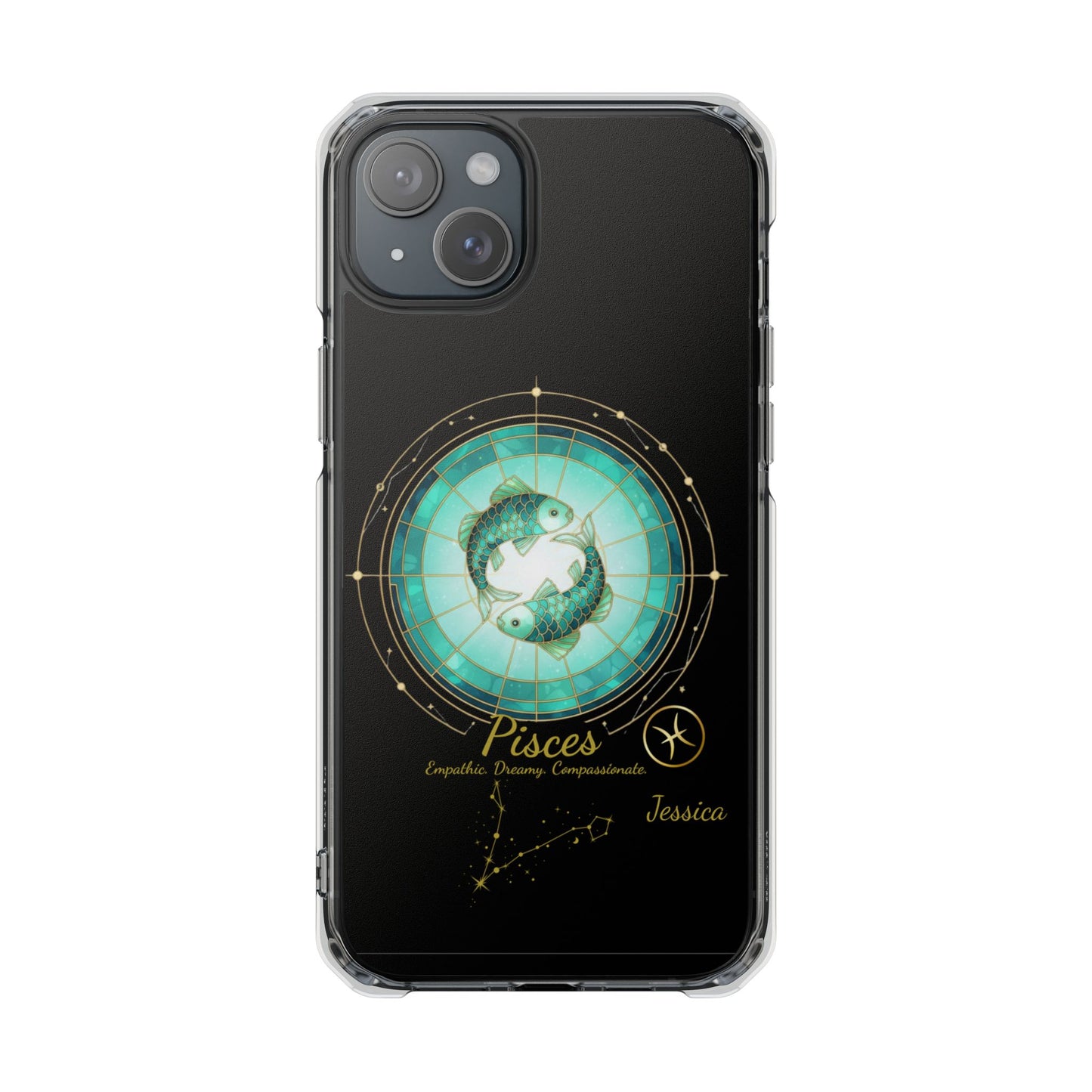 Zodiac iPhone 15 | 15 Pro | 15 Plus | 15 Max Case MagSafe: Faux Stained Glass, Personalized Name