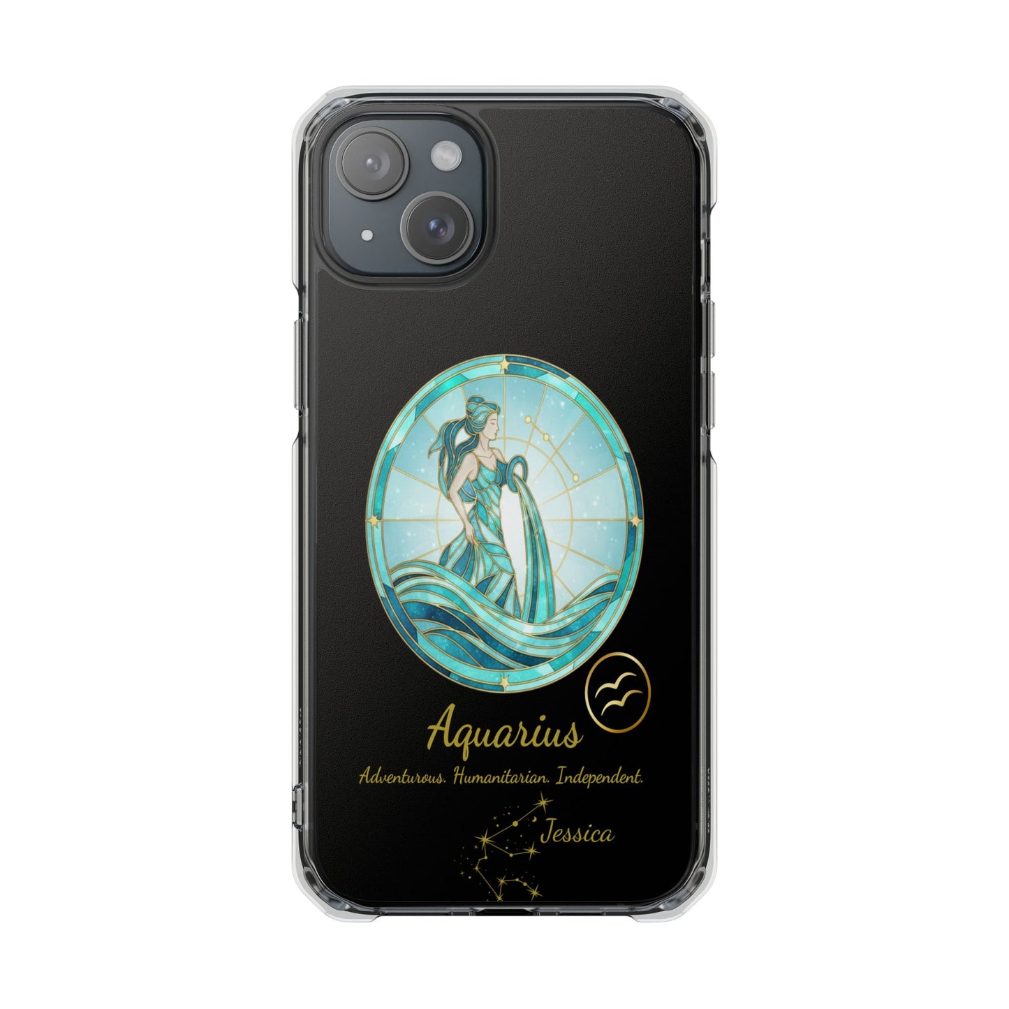 Zodiac iPhone 15 | 15 Pro | 15 Plus | 15 Max Case MagSafe: Faux Stained Glass, Personalized Name
