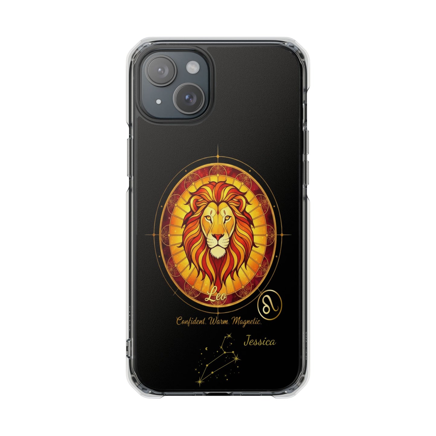 Zodiac iPhone 15 | 15 Pro | 15 Plus | 15 Max Case MagSafe: Faux Stained Glass, Personalized Name