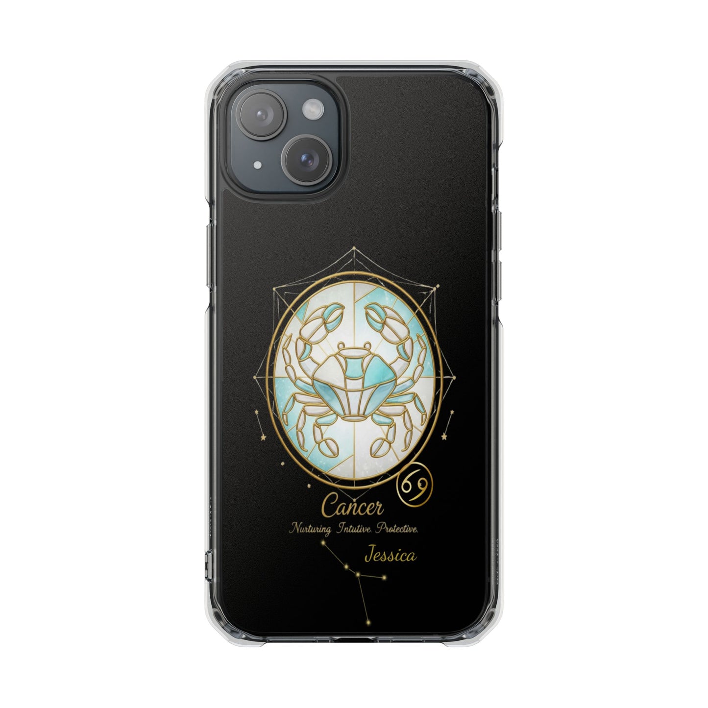 Zodiac iPhone 15 | 15 Pro | 15 Plus | 15 Max Case MagSafe: Faux Stained Glass, Personalized Name