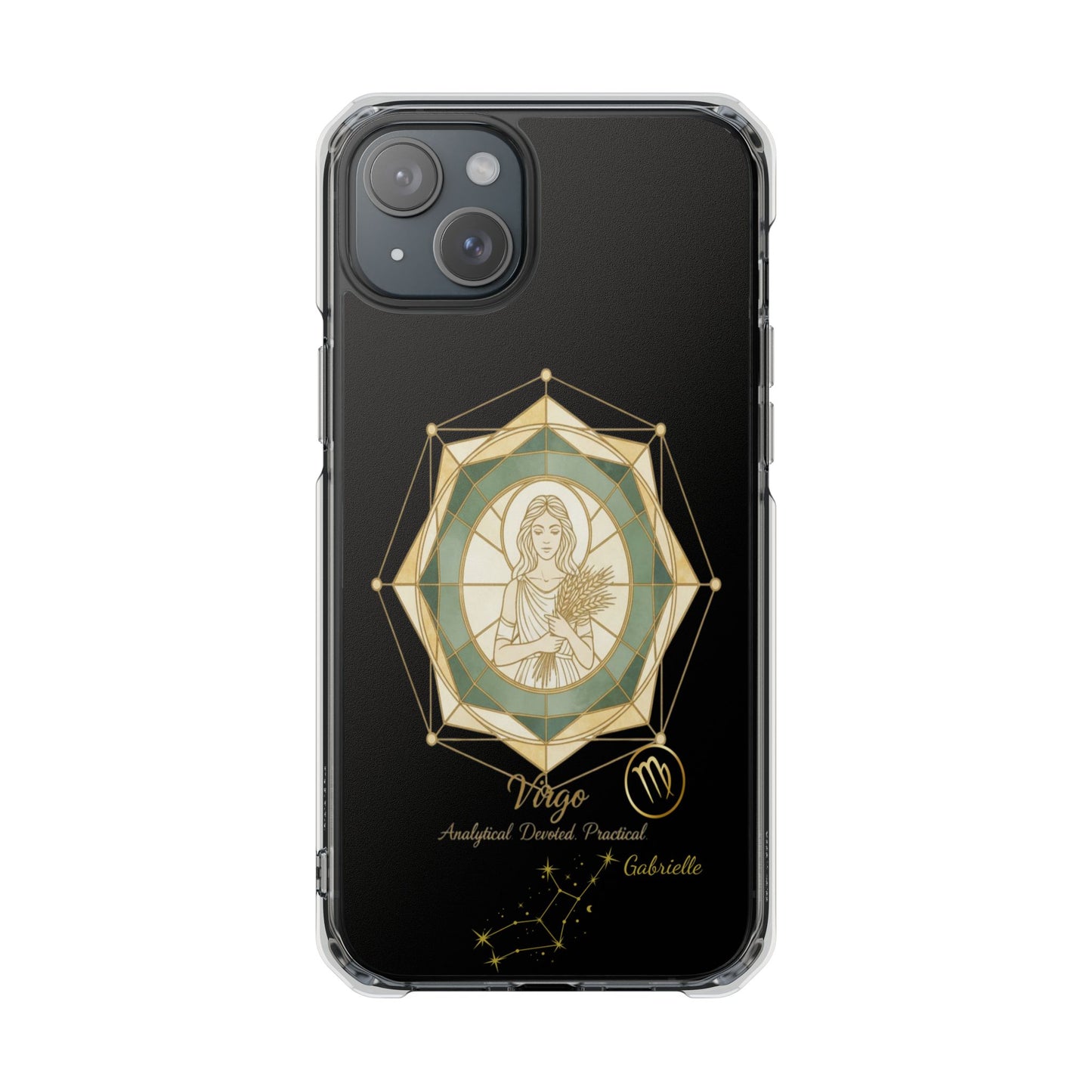 Zodiac iPhone 15 | 15 Pro | 15 Plus | 15 Max Case MagSafe: Faux Stained Glass, Personalized Name