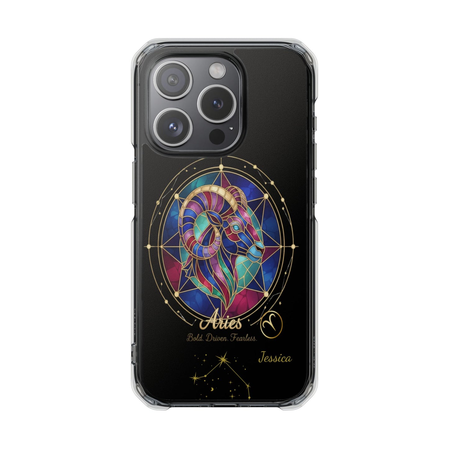Zodiac iPhone 15 | 15 Pro | 15 Plus | 15 Max Case MagSafe: Faux Stained Glass, Personalized Name