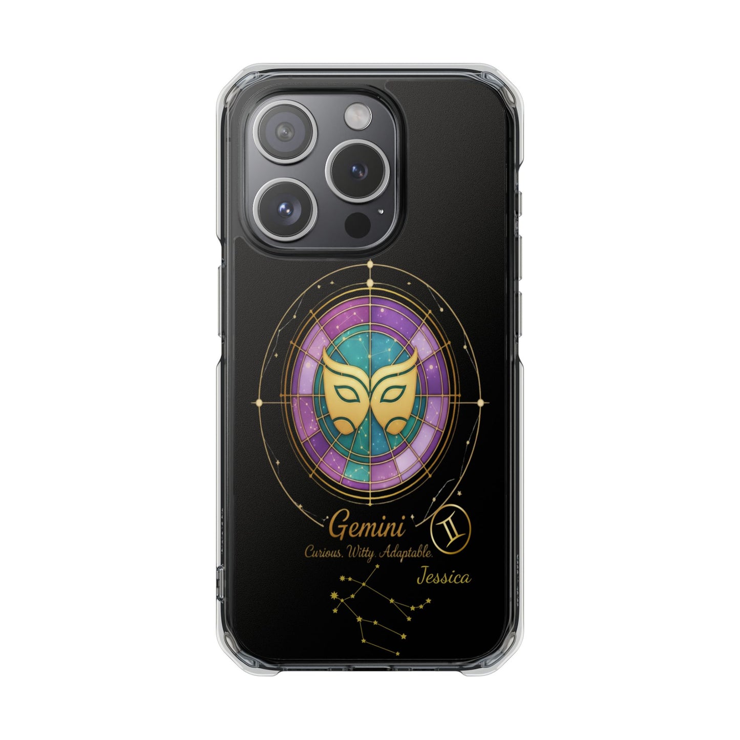 Zodiac iPhone 15 | 15 Pro | 15 Plus | 15 Max Case MagSafe: Faux Stained Glass, Personalized Name