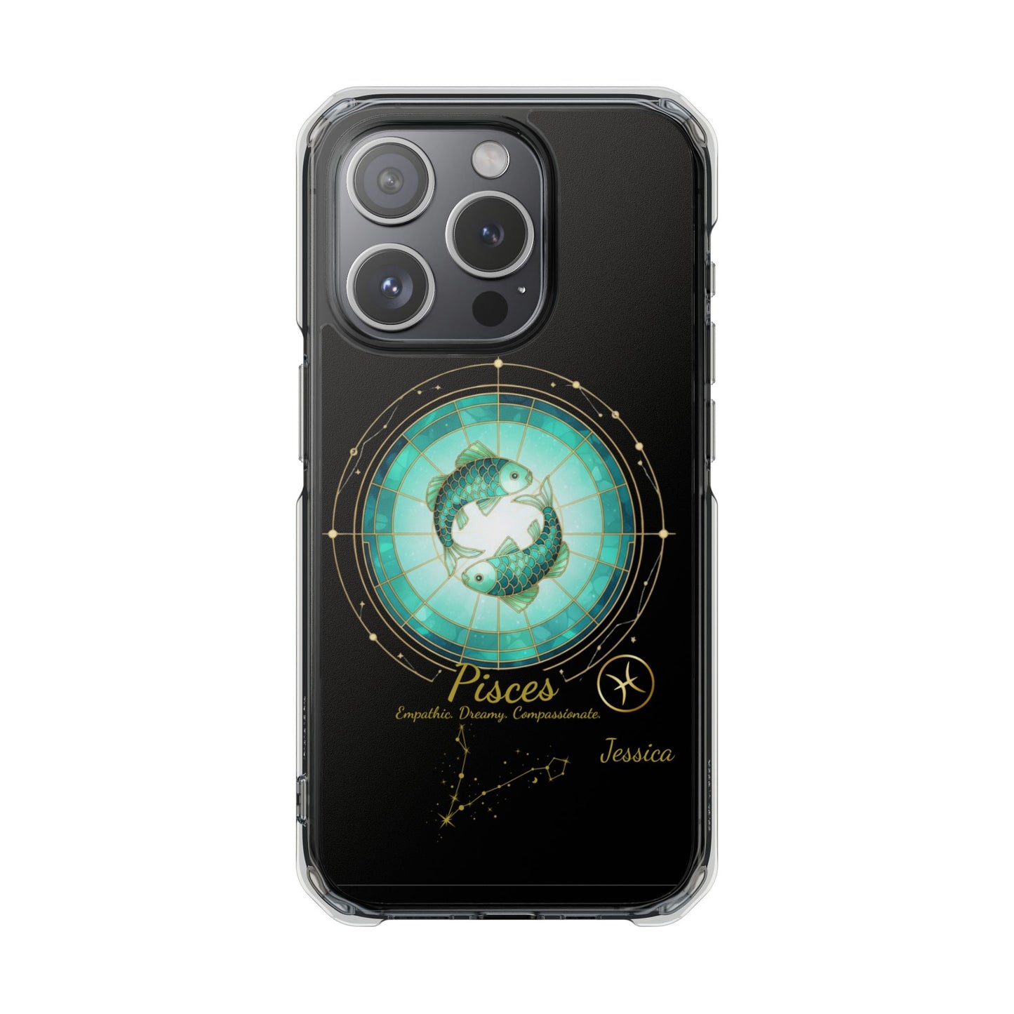 Zodiac iPhone 15 | 15 Pro | 15 Plus | 15 Max Case MagSafe: Faux Stained Glass, Personalized Name