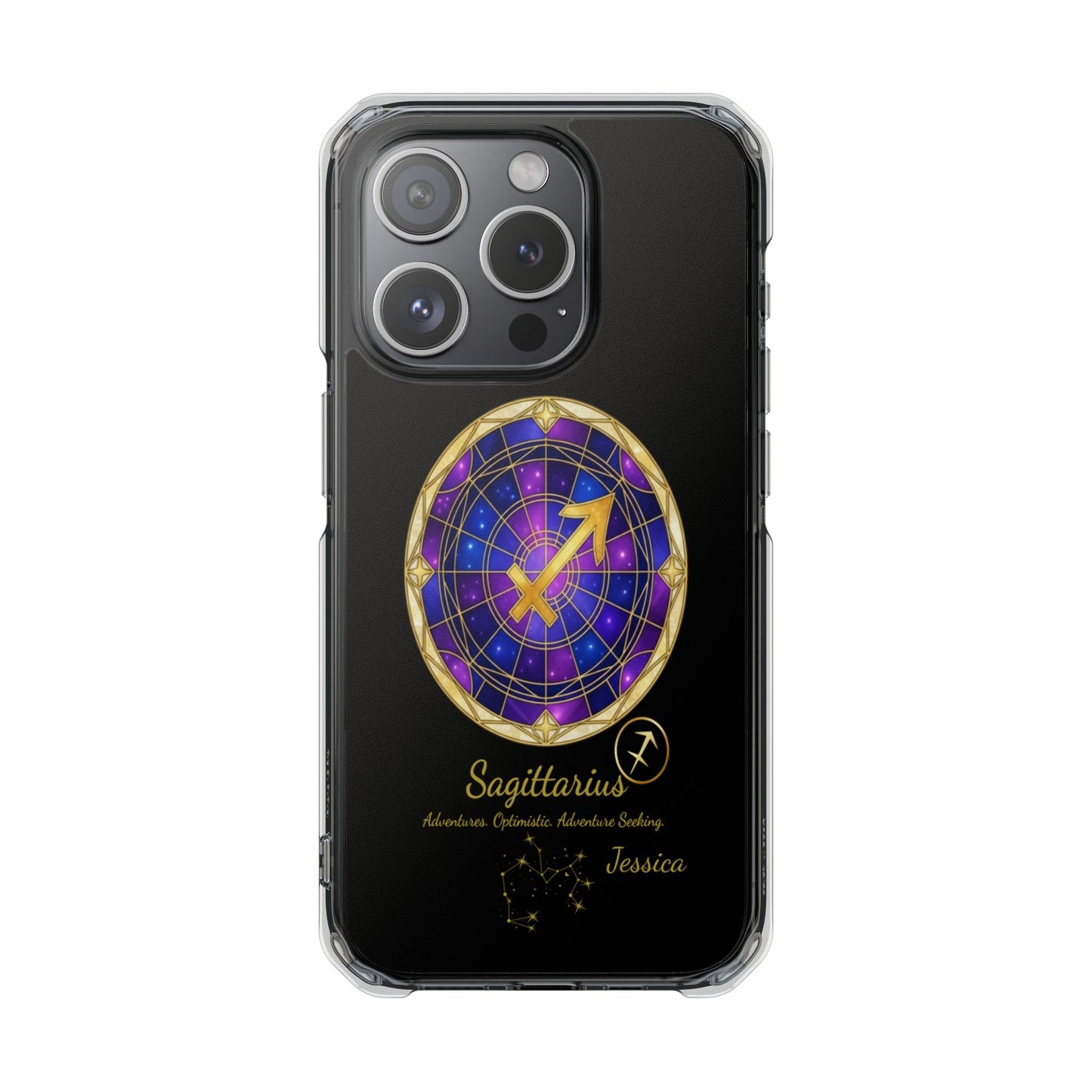 Zodiac iPhone 15 | 15 Pro | 15 Plus | 15 Max Case MagSafe: Faux Stained Glass, Personalized Name