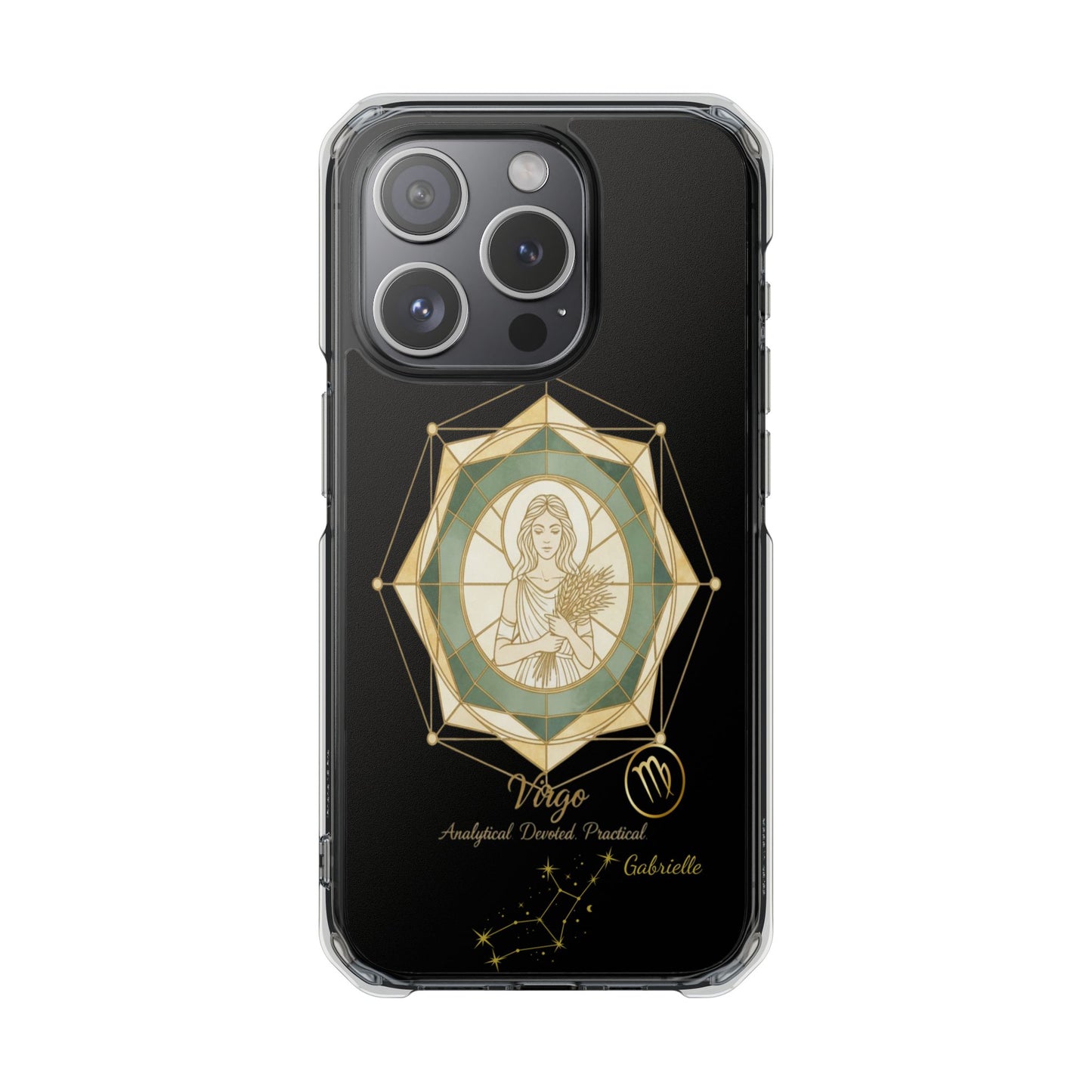 Zodiac iPhone 15 | 15 Pro | 15 Plus | 15 Max Case MagSafe: Faux Stained Glass, Personalized Name