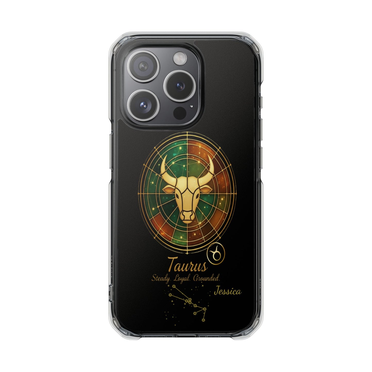 Zodiac iPhone 15 | 15 Pro | 15 Plus | 15 Max Case MagSafe: Faux Stained Glass, Personalized Name