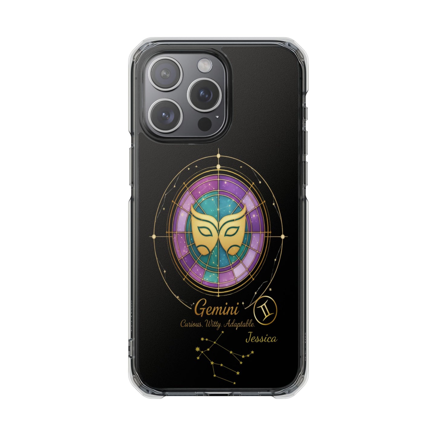 Zodiac iPhone 15 | 15 Pro | 15 Plus | 15 Max Case MagSafe: Faux Stained Glass, Personalized Name
