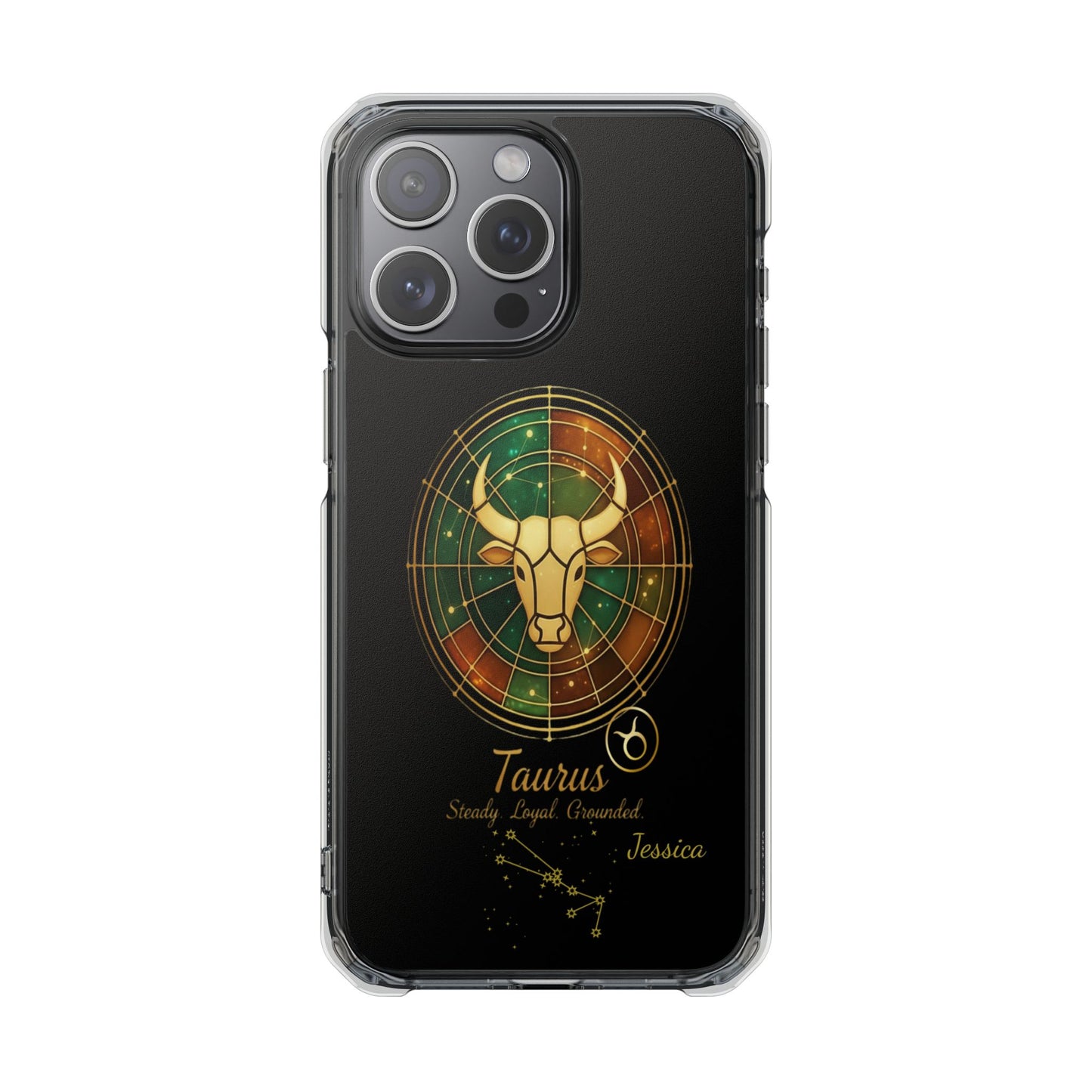 Zodiac iPhone 15 | 15 Pro | 15 Plus | 15 Max Case MagSafe: Faux Stained Glass, Personalized Name