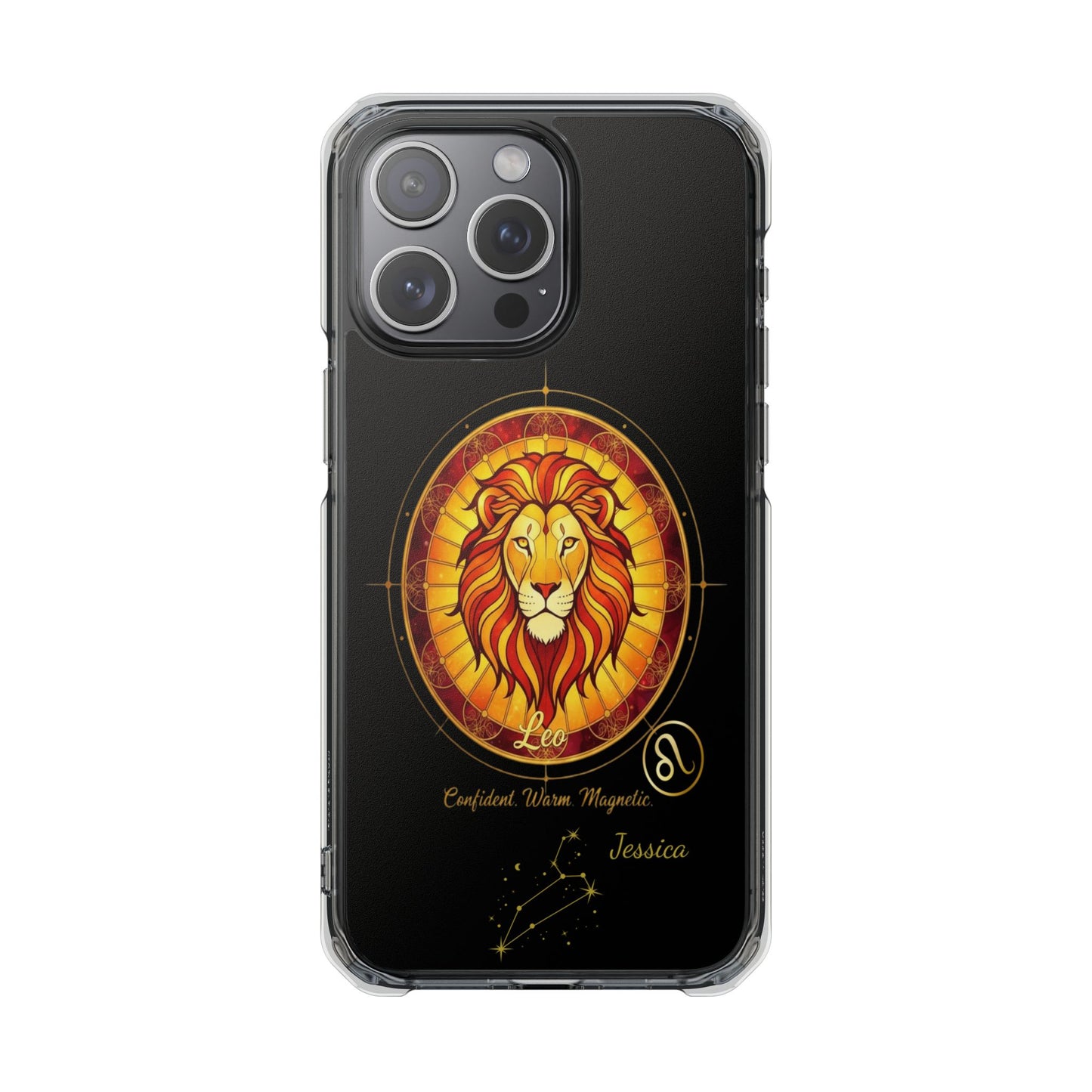 Zodiac iPhone 15 | 15 Pro | 15 Plus | 15 Max Case MagSafe: Faux Stained Glass, Personalized Name