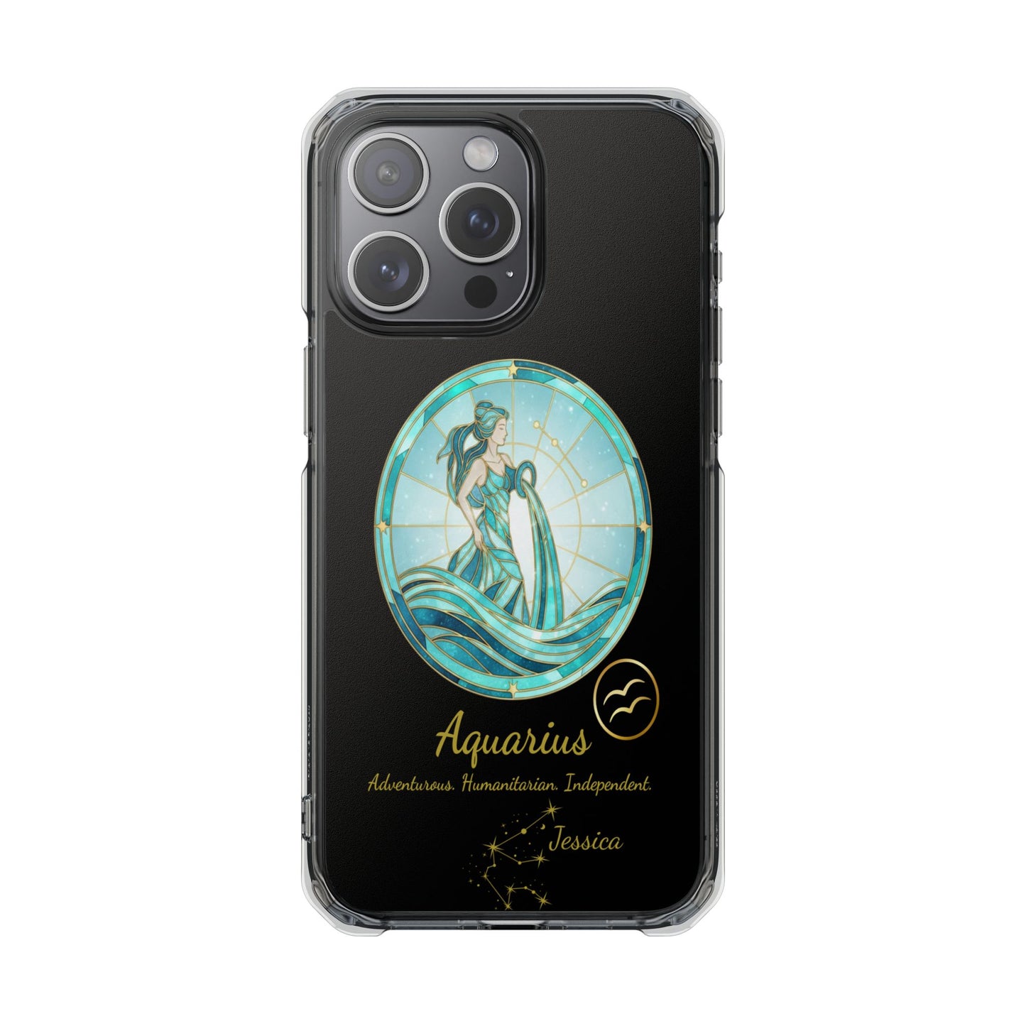 Zodiac iPhone 15 | 15 Pro | 15 Plus | 15 Max Case MagSafe: Faux Stained Glass, Personalized Name
