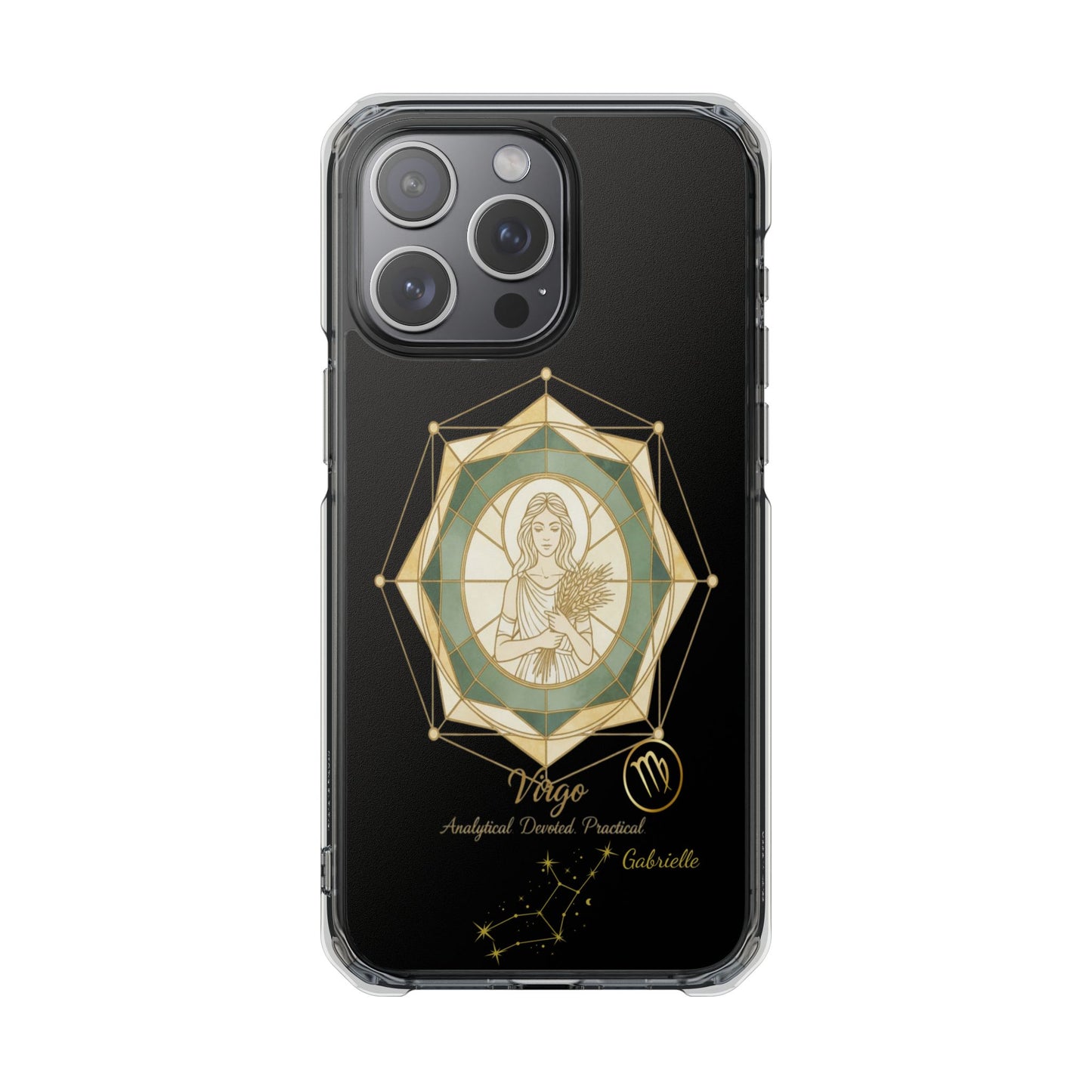 Zodiac iPhone 15 | 15 Pro | 15 Plus | 15 Max Case MagSafe: Faux Stained Glass, Personalized Name