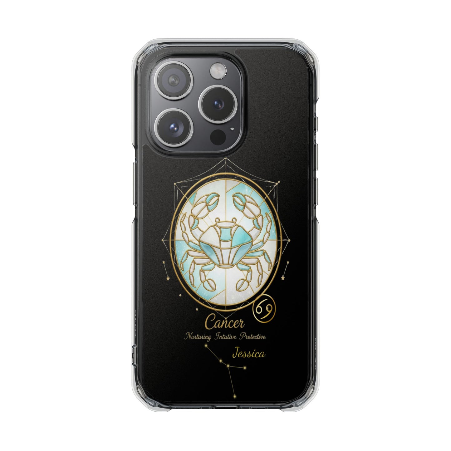 Zodiac iPhone 15 | 15 Pro | 15 Plus | 15 Max Case MagSafe: Faux Stained Glass, Personalized Name
