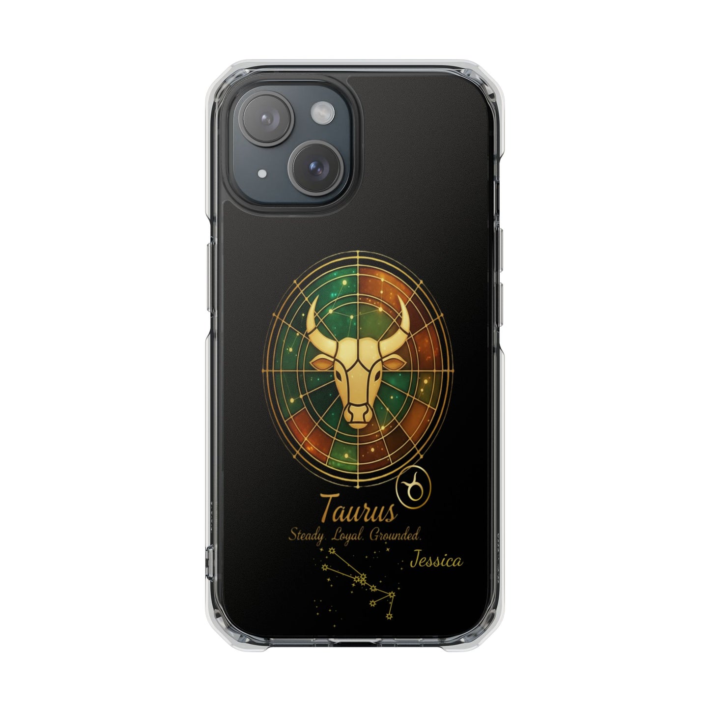 Zodiac iPhone 15 | 15 Pro | 15 Plus | 15 Max Case MagSafe: Faux Stained Glass, Personalized Name