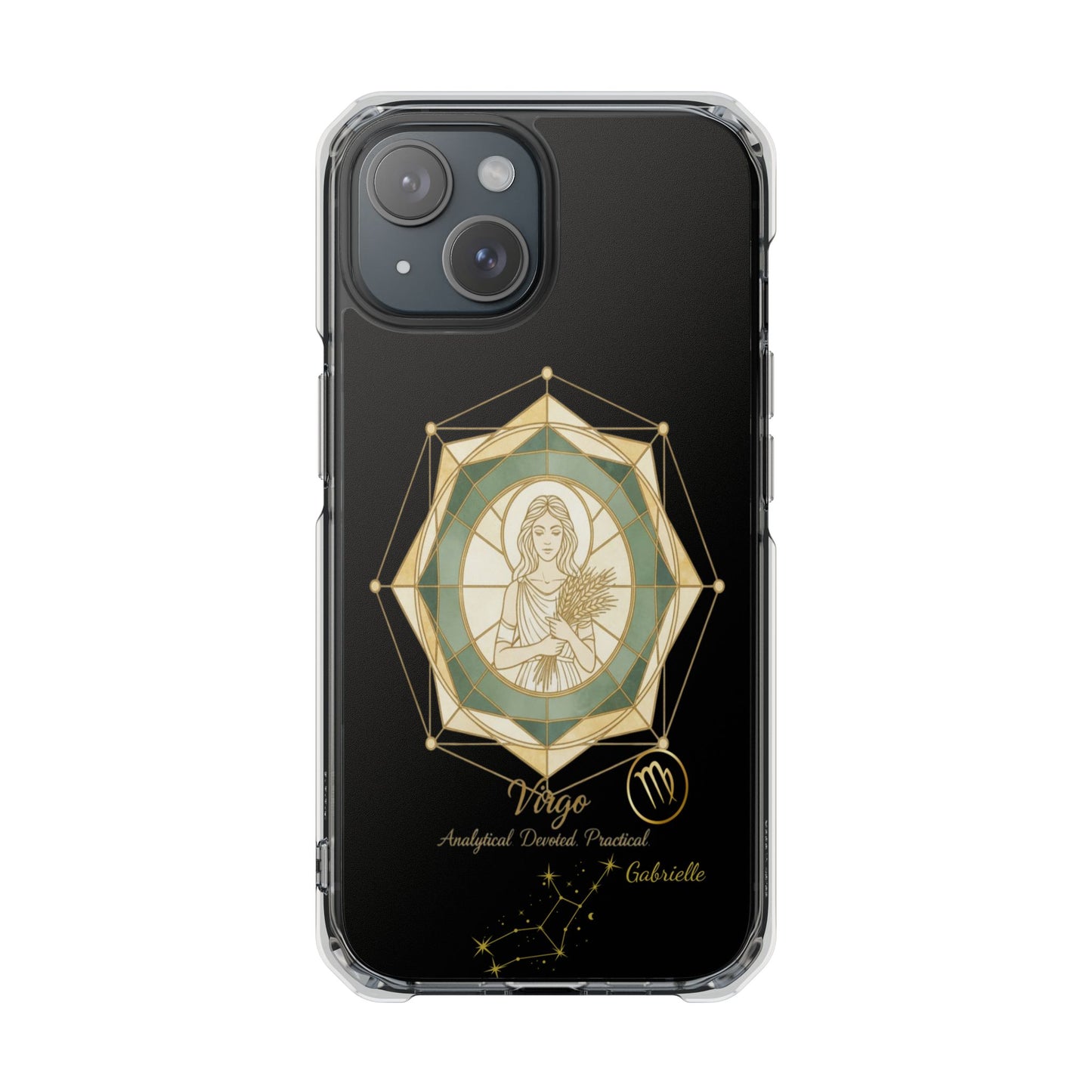 Zodiac iPhone 15 | 15 Pro | 15 Plus | 15 Max Case MagSafe: Faux Stained Glass, Personalized Name