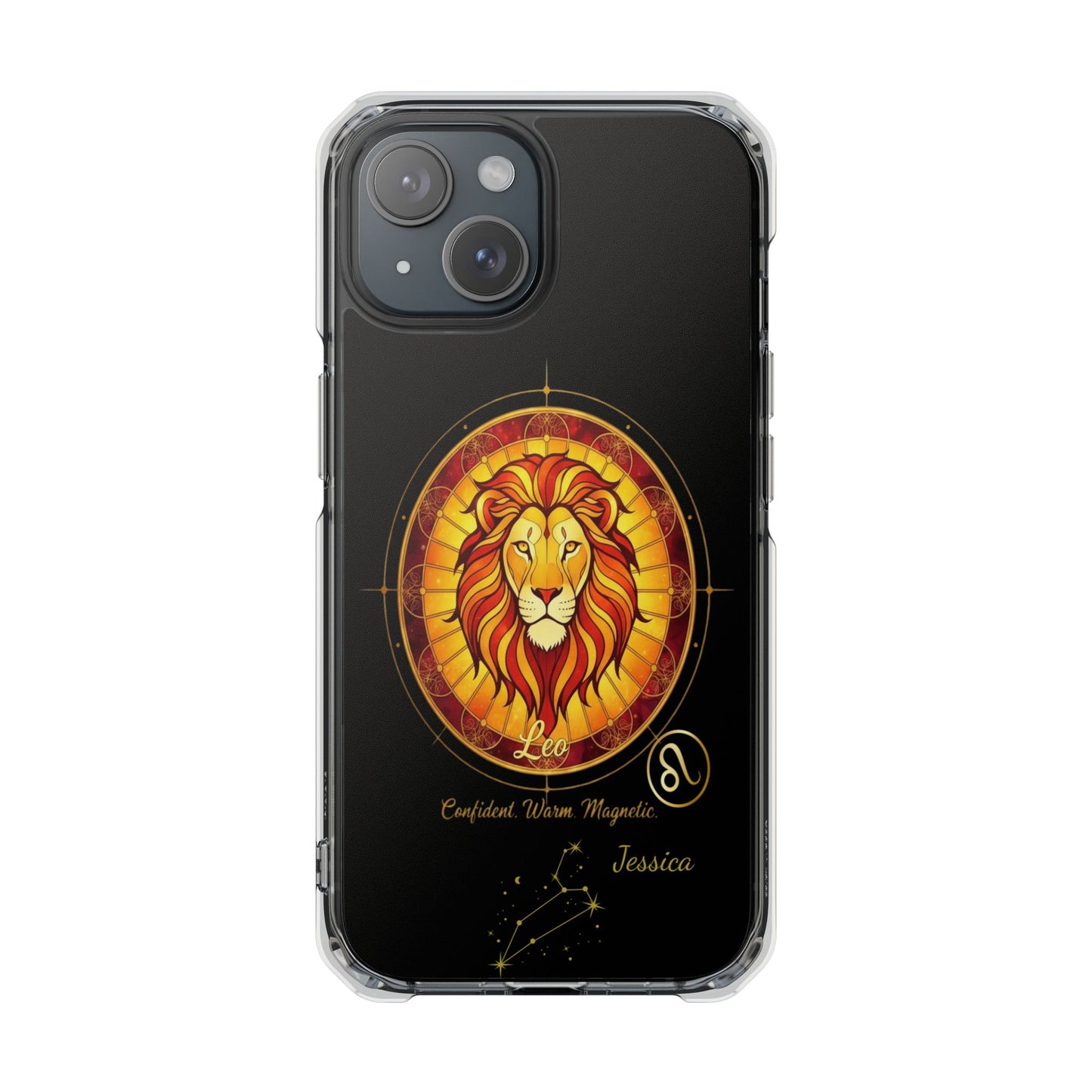 Zodiac iPhone 15 | 15 Pro | 15 Plus | 15 Max Case MagSafe: Faux Stained Glass, Personalized Name