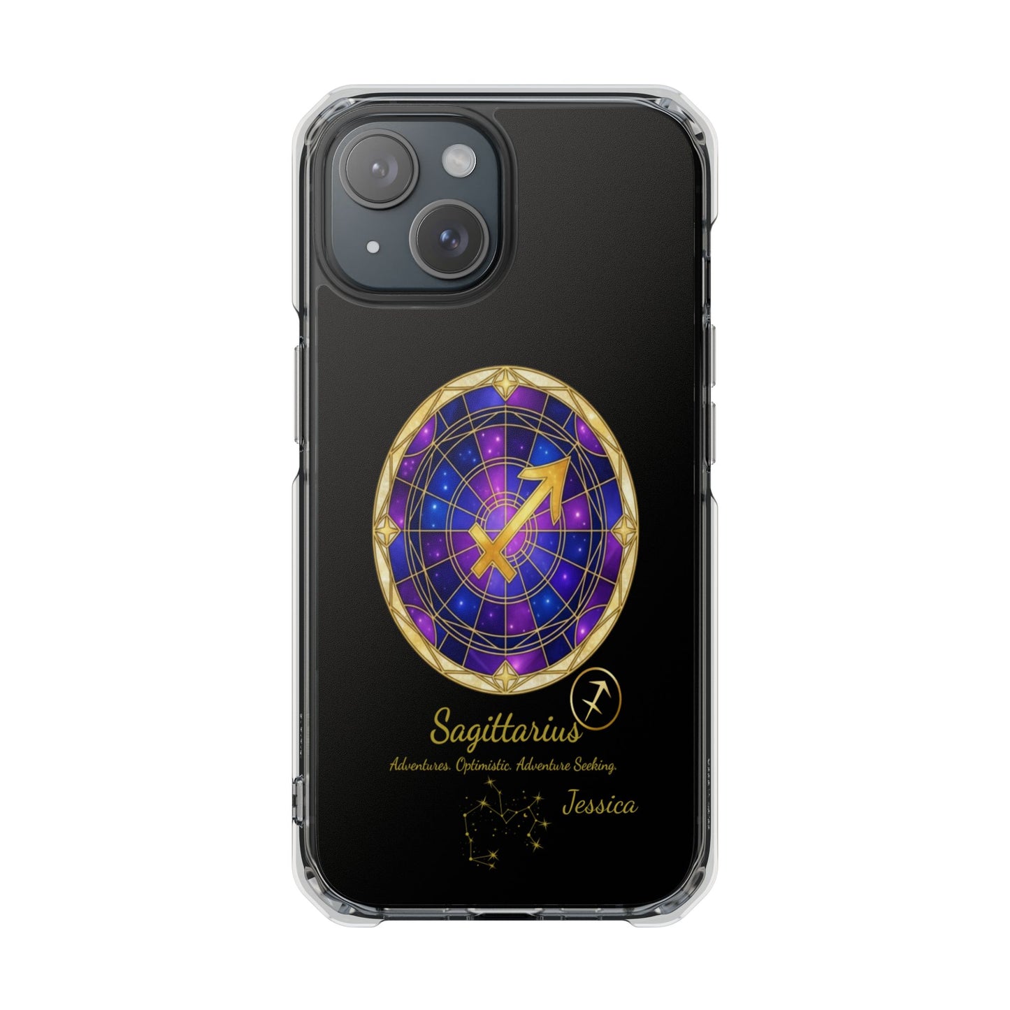 Zodiac iPhone 15 | 15 Pro | 15 Plus | 15 Max Case MagSafe: Faux Stained Glass, Personalized Name