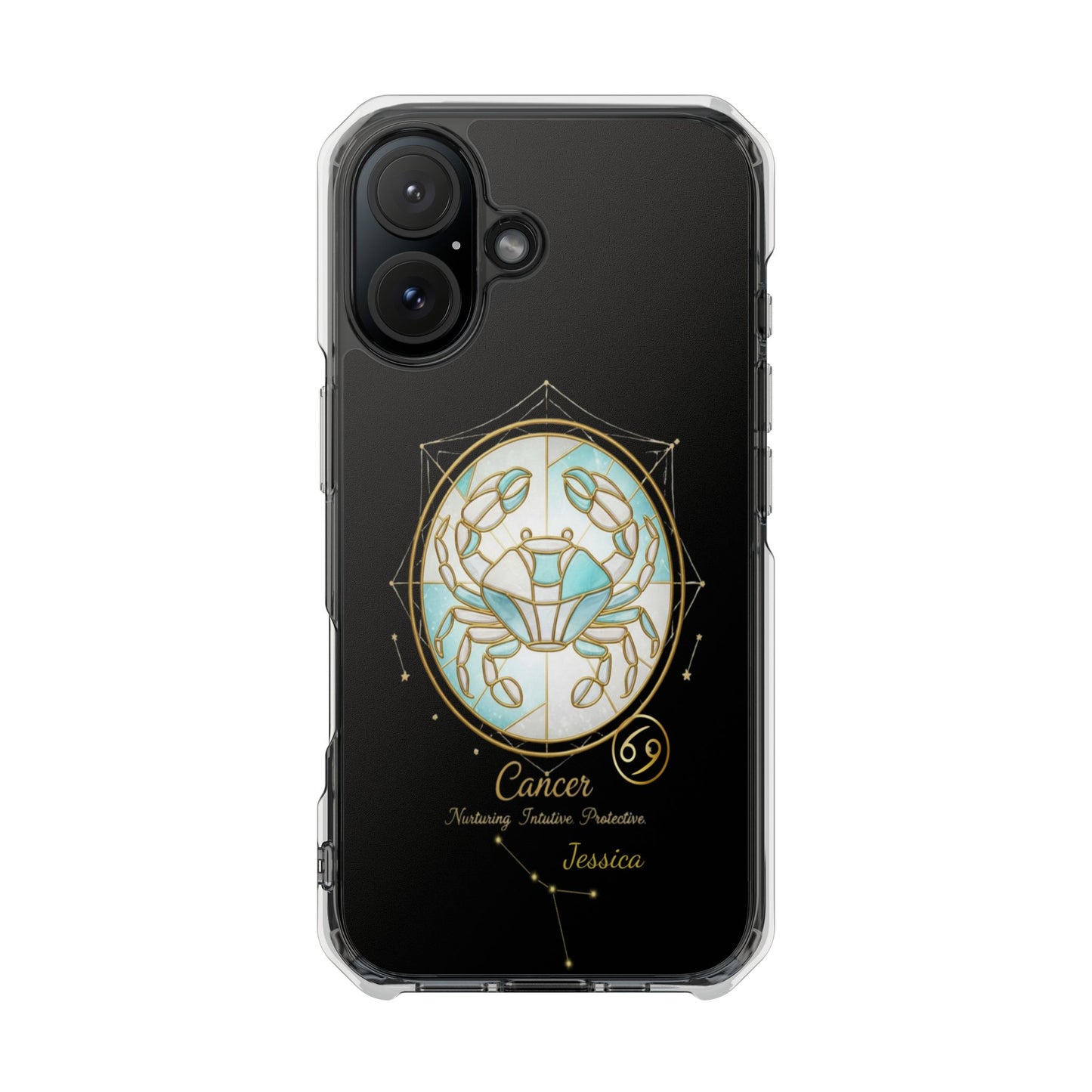 Zodiac Phone Case Fits iPhone 16 | 16 Pro | 16 Plus | 16 Pro Max MagSafe: Faux Stained Glass, Personalized Name