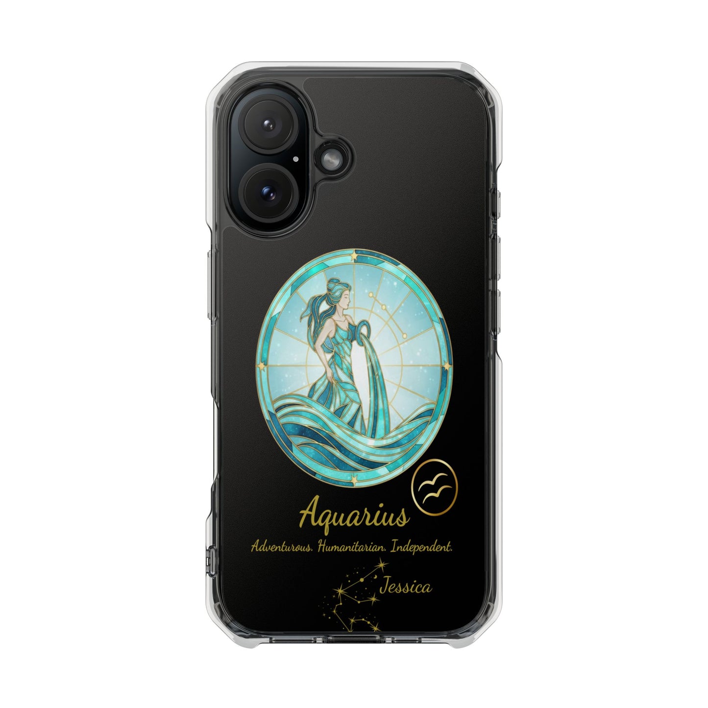 Zodiac Phone Case Fits iPhone 16 | 16 Pro | 16 Plus | 16 Pro Max MagSafe: Faux Stained Glass, Personalized Name