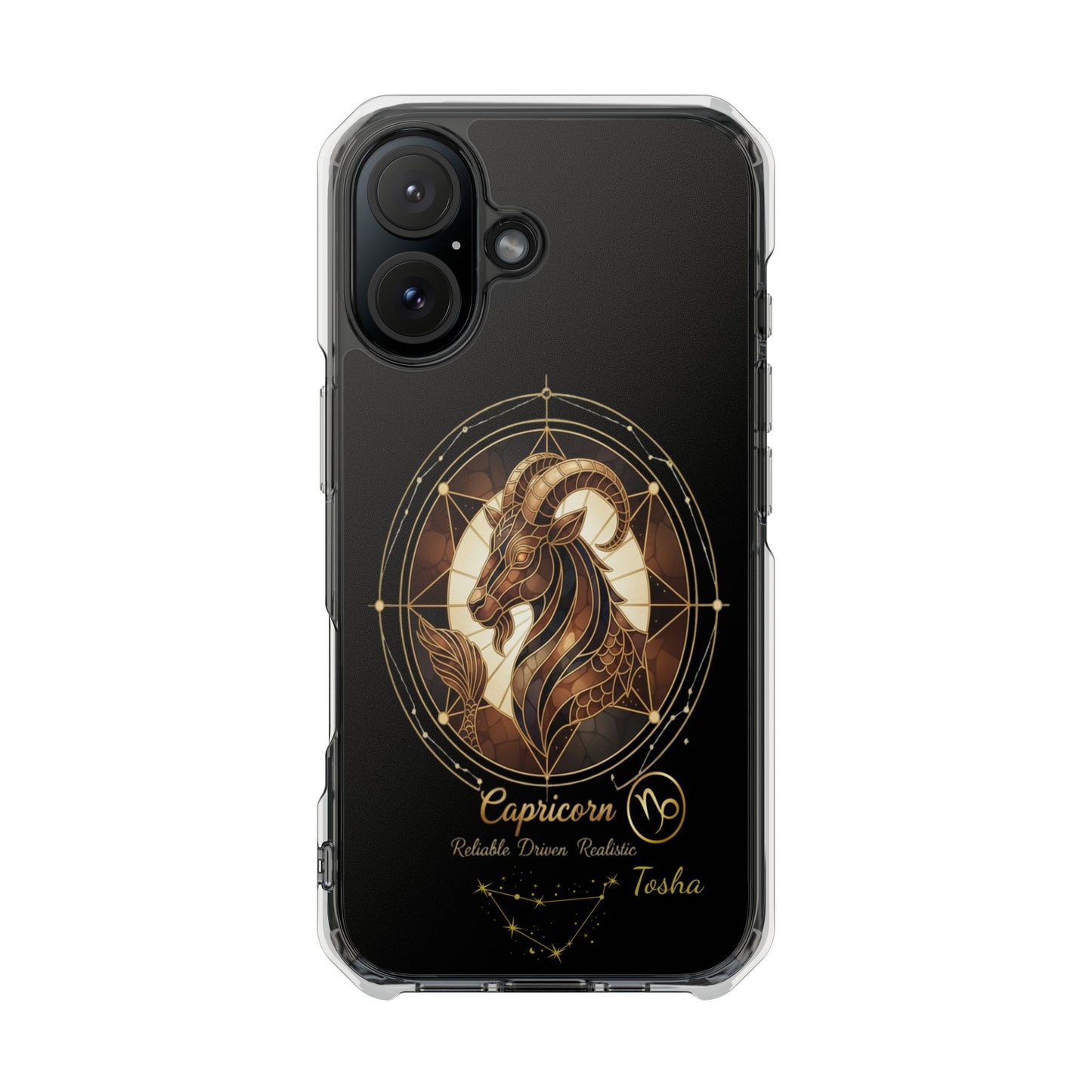 Zodiac Phone Case Fits iPhone 16 | 16 Pro | 16 Plus | 16 Pro Max MagSafe: Faux Stained Glass, Personalized Name