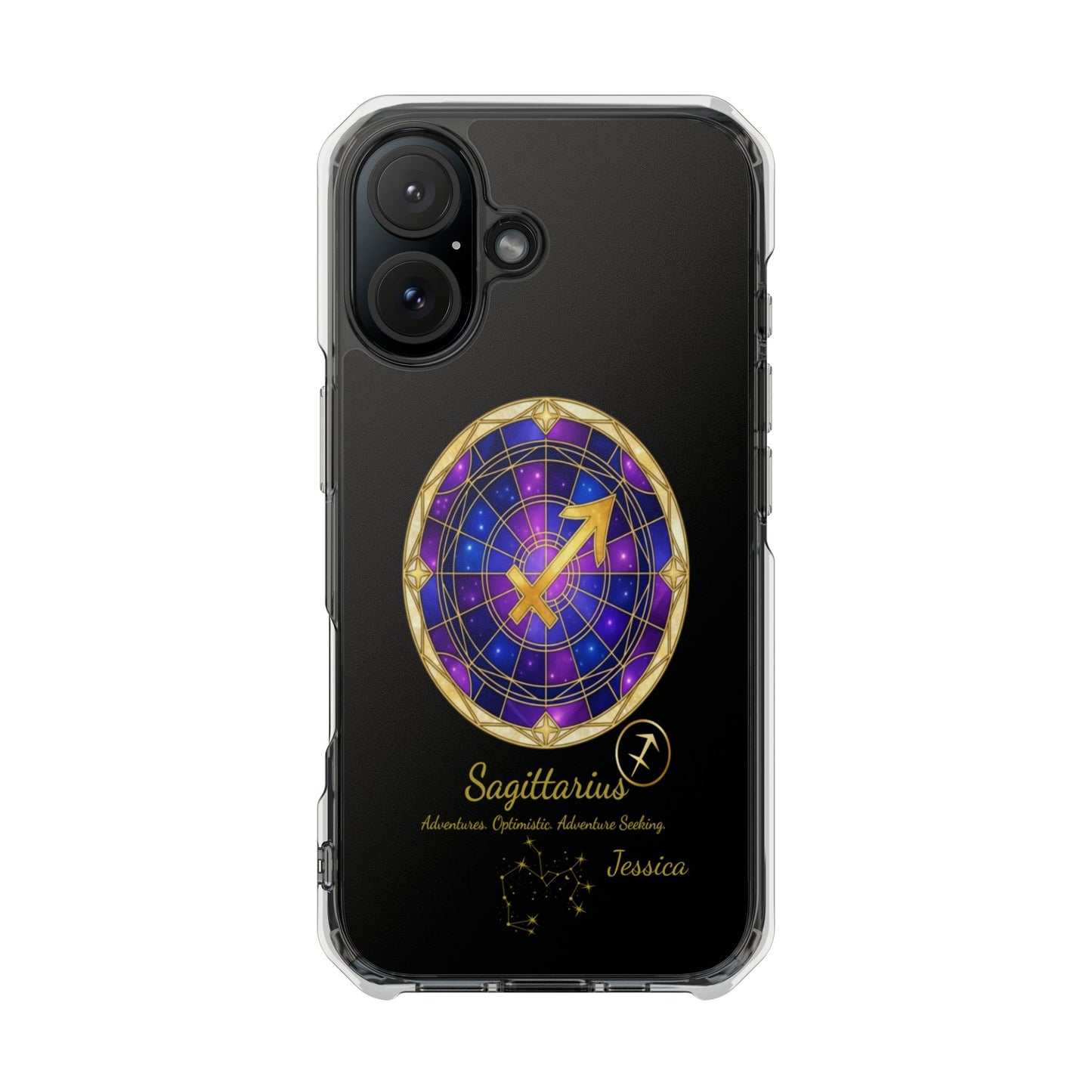 Zodiac Phone Case Fits iPhone 16 | 16 Pro | 16 Plus | 16 Pro Max MagSafe: Faux Stained Glass, Personalized Name