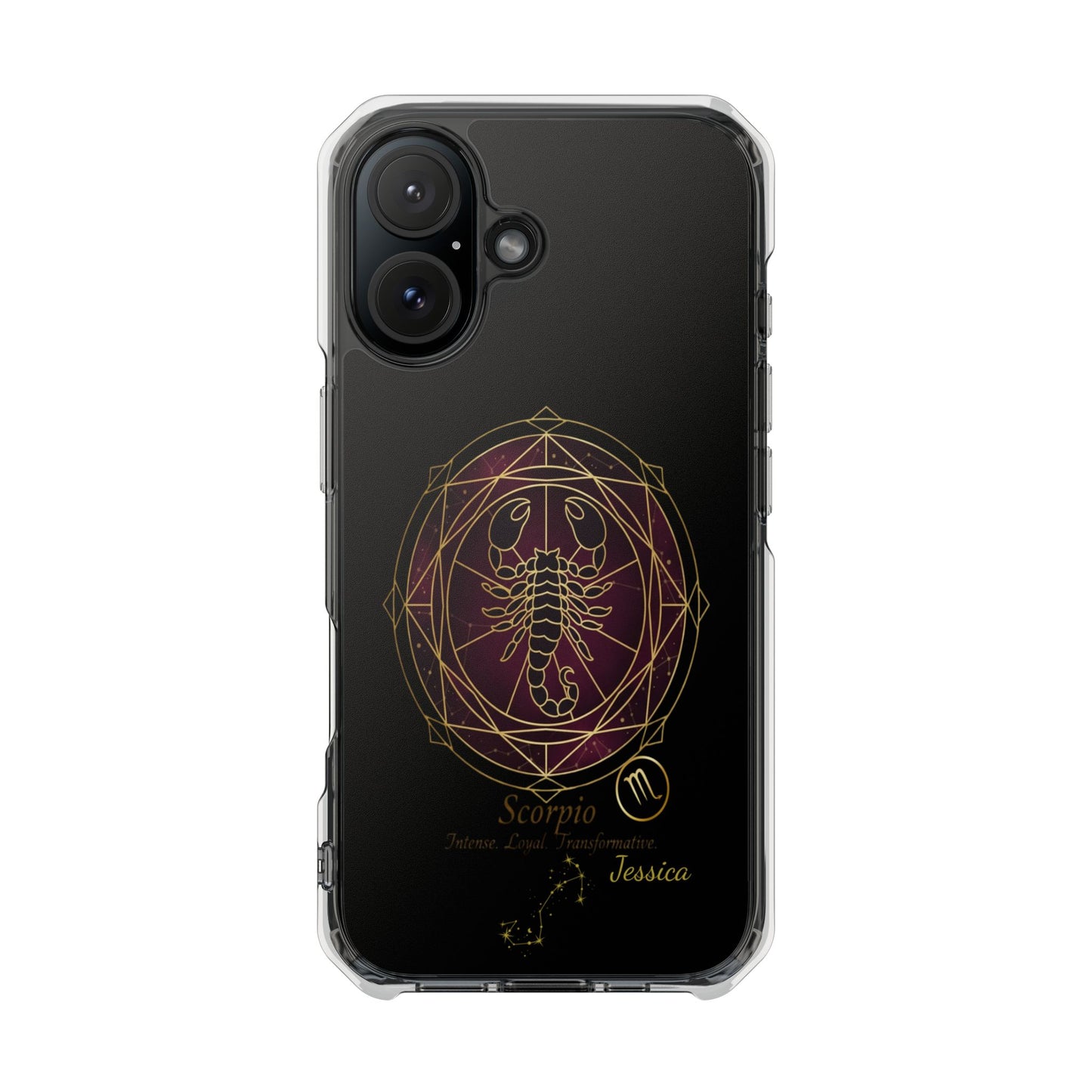 Zodiac Phone Case Fits iPhone 16 | 16 Pro | 16 Plus | 16 Pro Max MagSafe: Faux Stained Glass, Personalized Name
