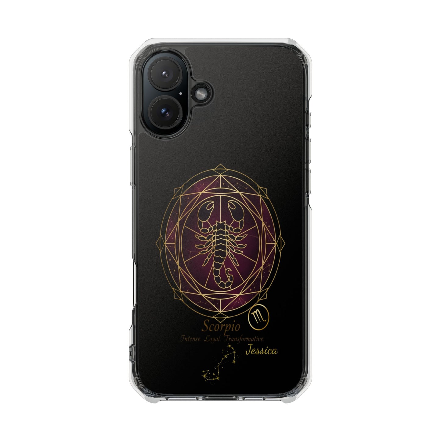 Zodiac Phone Case Fits iPhone 16 | 16 Pro | 16 Plus | 16 Pro Max MagSafe: Faux Stained Glass, Personalized Name