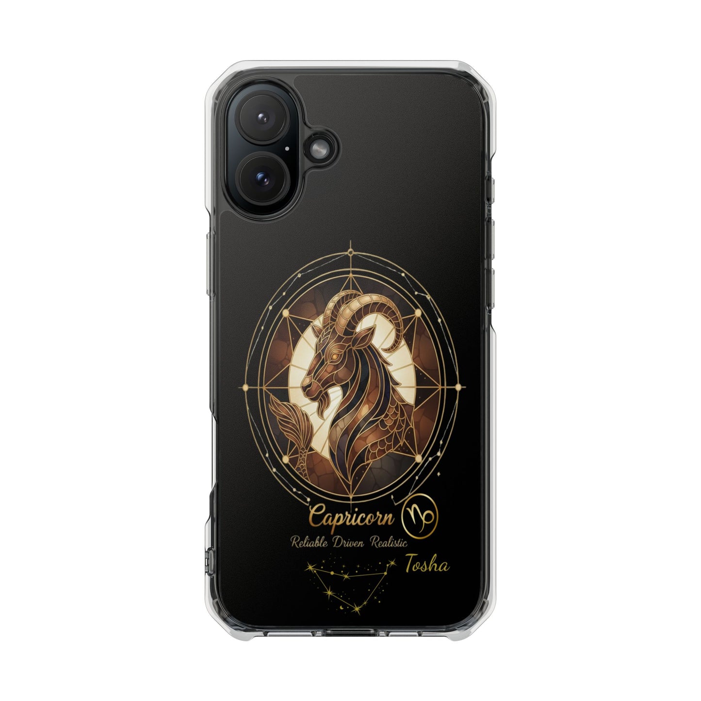 Zodiac Phone Case Fits iPhone 16 | 16 Pro | 16 Plus | 16 Pro Max MagSafe: Faux Stained Glass, Personalized Name