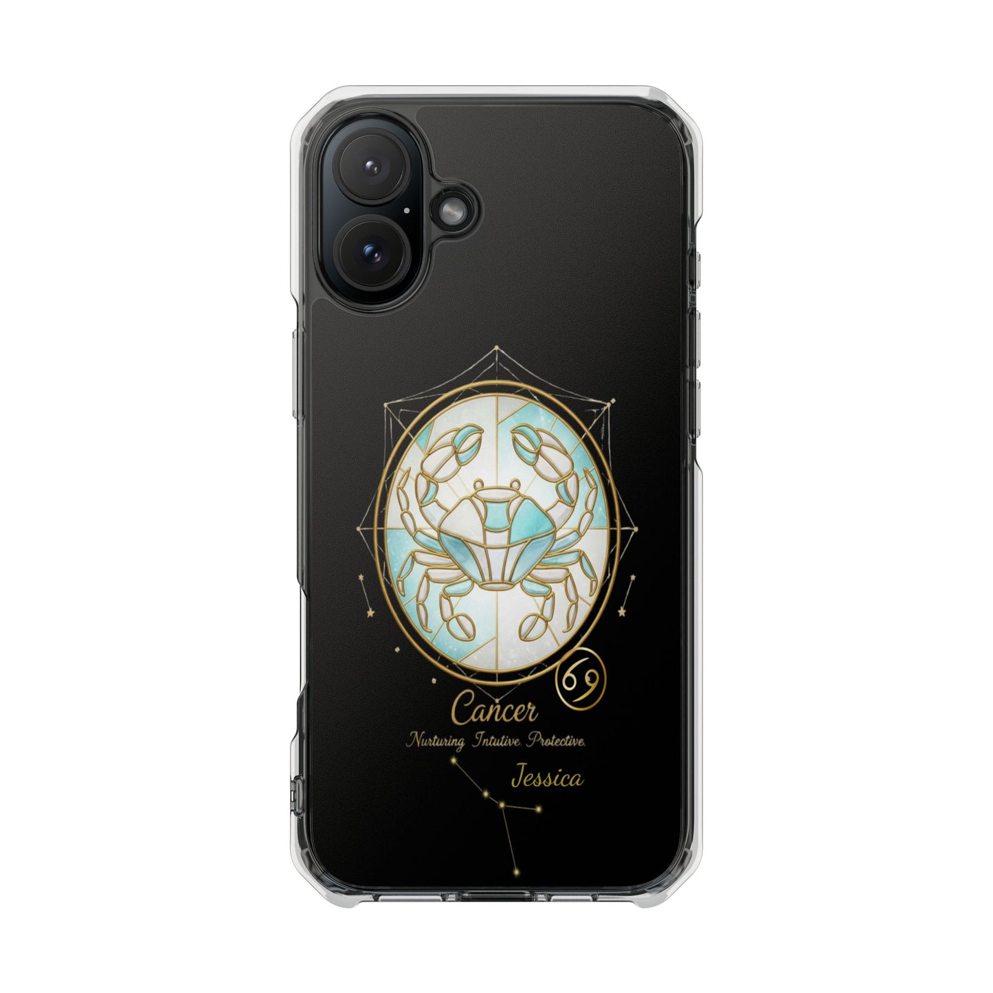 Zodiac Phone Case Fits iPhone 16 | 16 Pro | 16 Plus | 16 Pro Max MagSafe: Faux Stained Glass, Personalized Name
