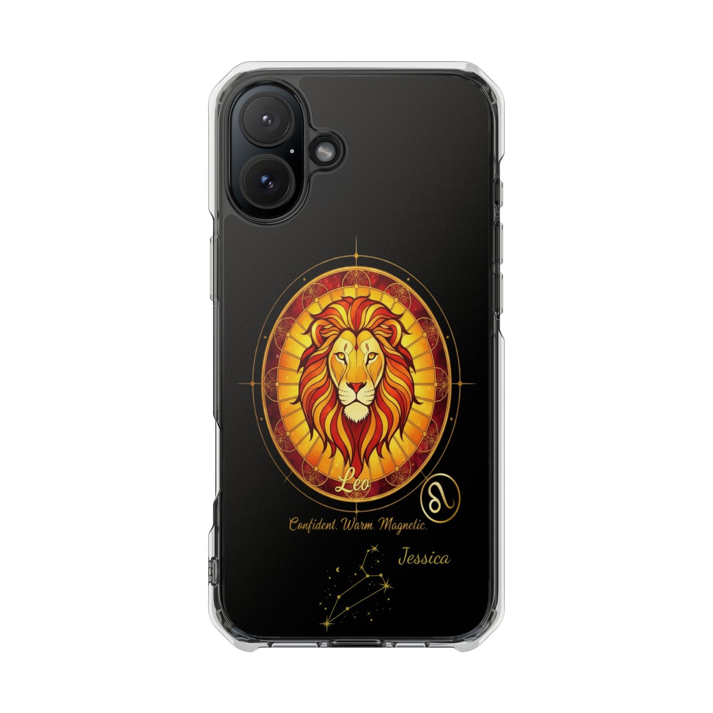 Zodiac Phone Case Fits iPhone 16 | 16 Pro | 16 Plus | 16 Pro Max MagSafe: Faux Stained Glass, Personalized Name