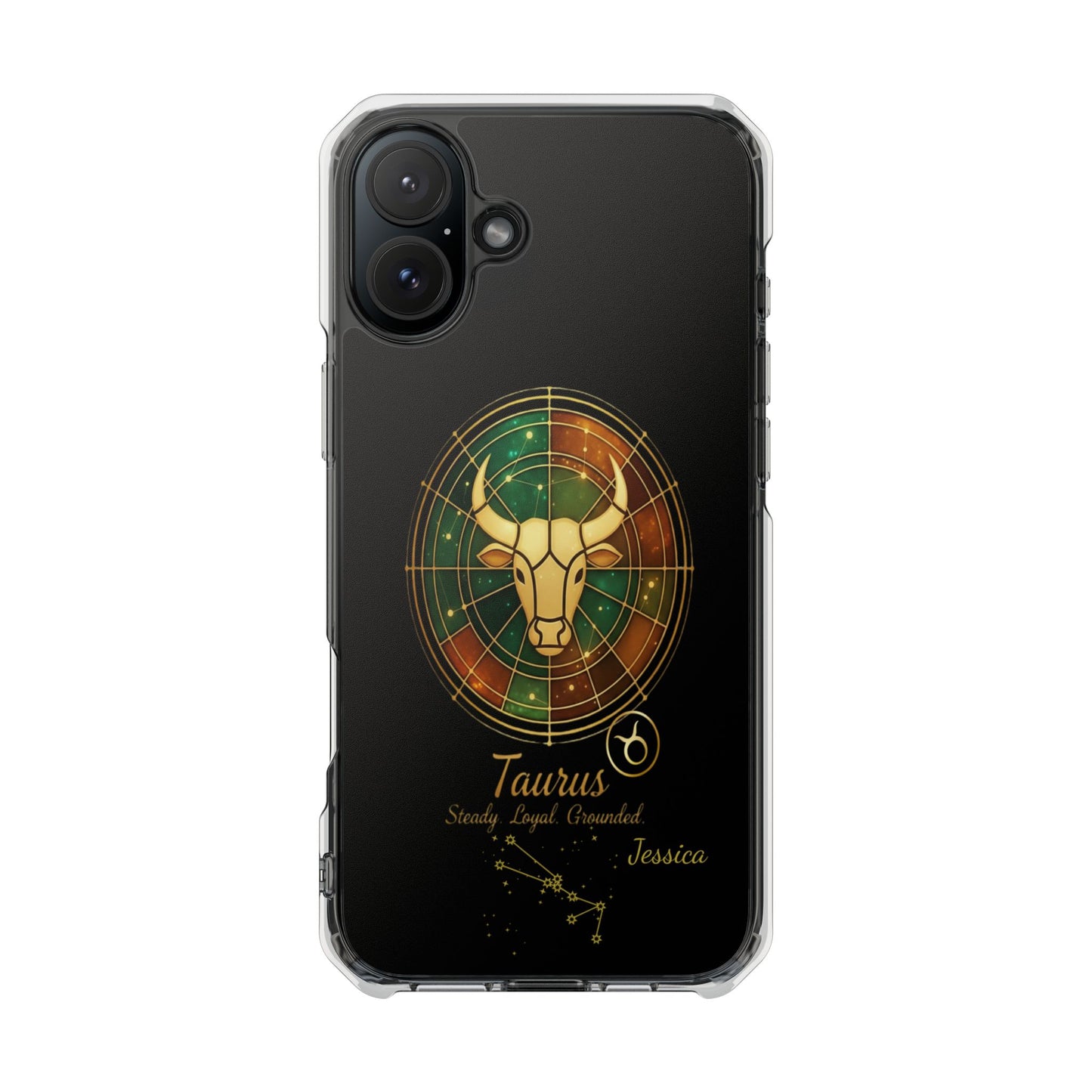Zodiac Phone Case Fits iPhone 16 | 16 Pro | 16 Plus | 16 Pro Max MagSafe: Faux Stained Glass, Personalized Name