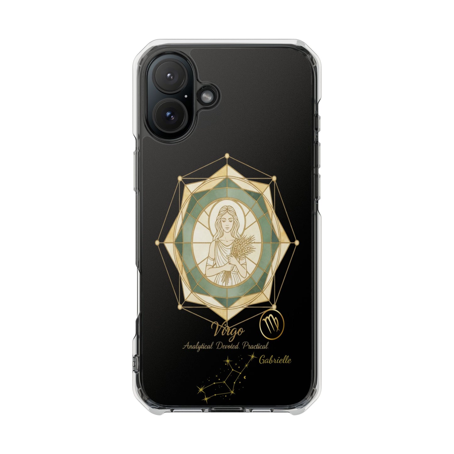 Zodiac Phone Case Fits iPhone 16 | 16 Pro | 16 Plus | 16 Pro Max MagSafe: Faux Stained Glass, Personalized Name
