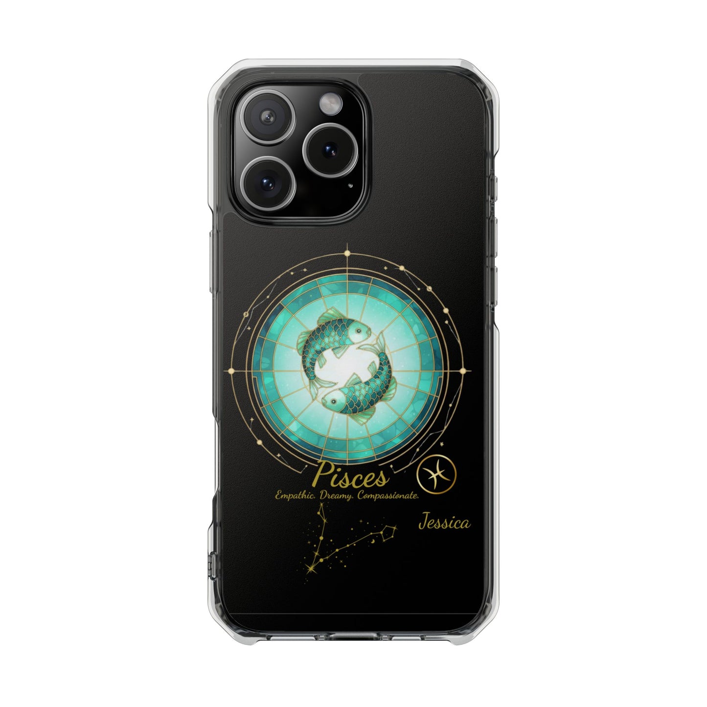 Zodiac Phone Case Fits iPhone 16 | 16 Pro | 16 Plus | 16 Pro Max MagSafe: Faux Stained Glass, Personalized Name