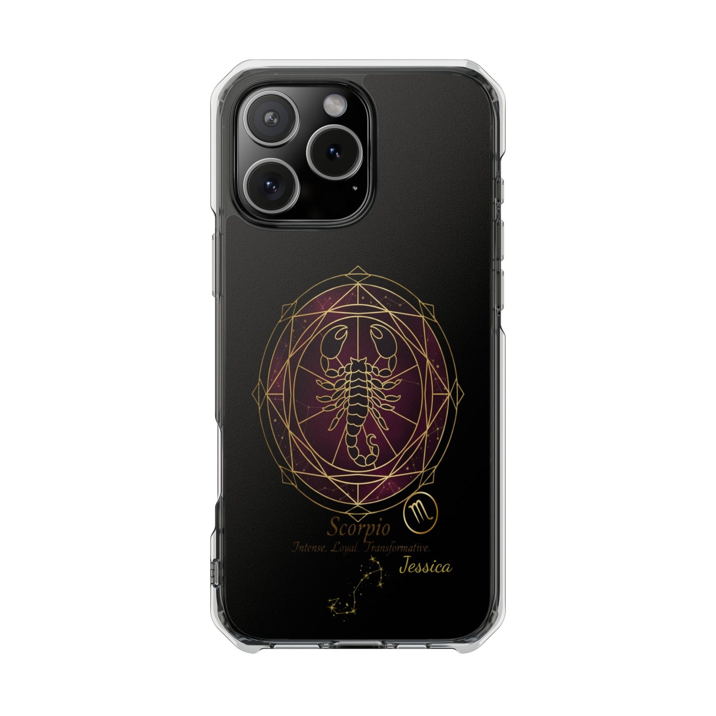 Zodiac Phone Case Fits iPhone 16 | 16 Pro | 16 Plus | 16 Pro Max MagSafe: Faux Stained Glass, Personalized Name