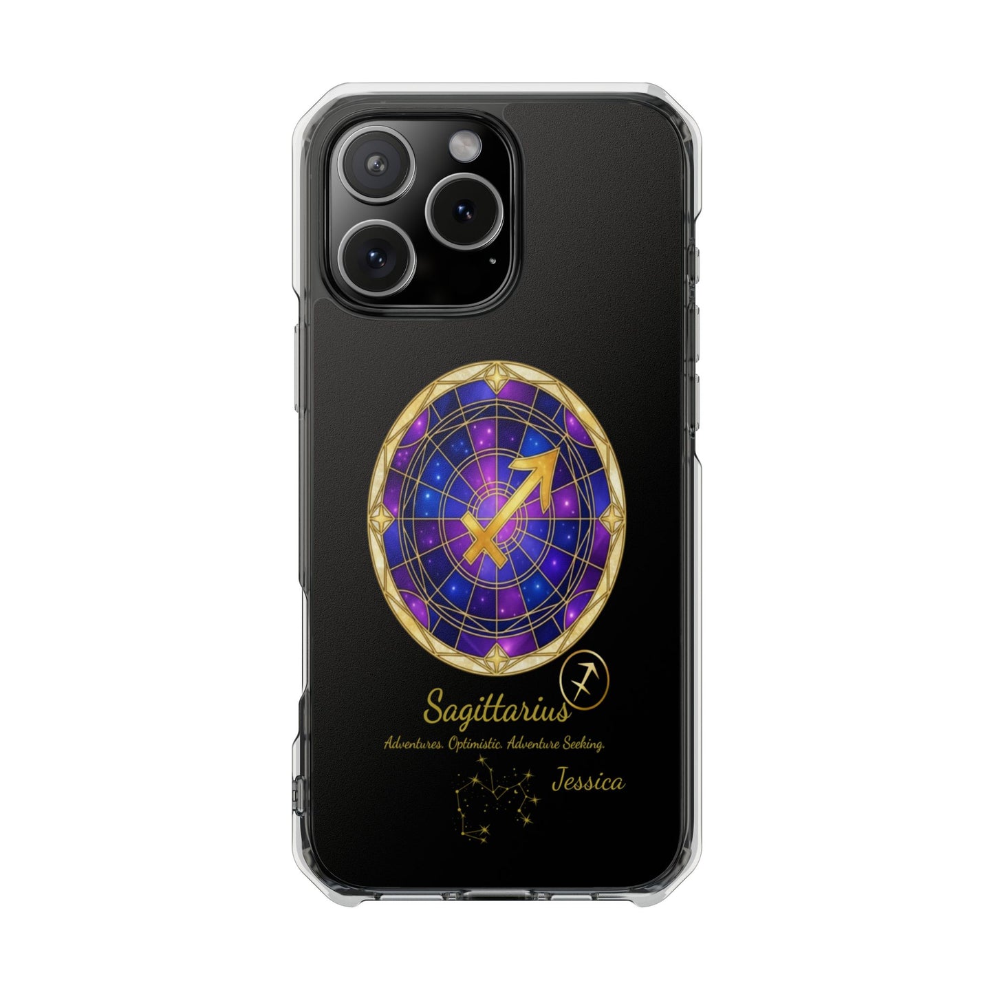 Zodiac Phone Case Fits iPhone 16 | 16 Pro | 16 Plus | 16 Pro Max MagSafe: Faux Stained Glass, Personalized Name
