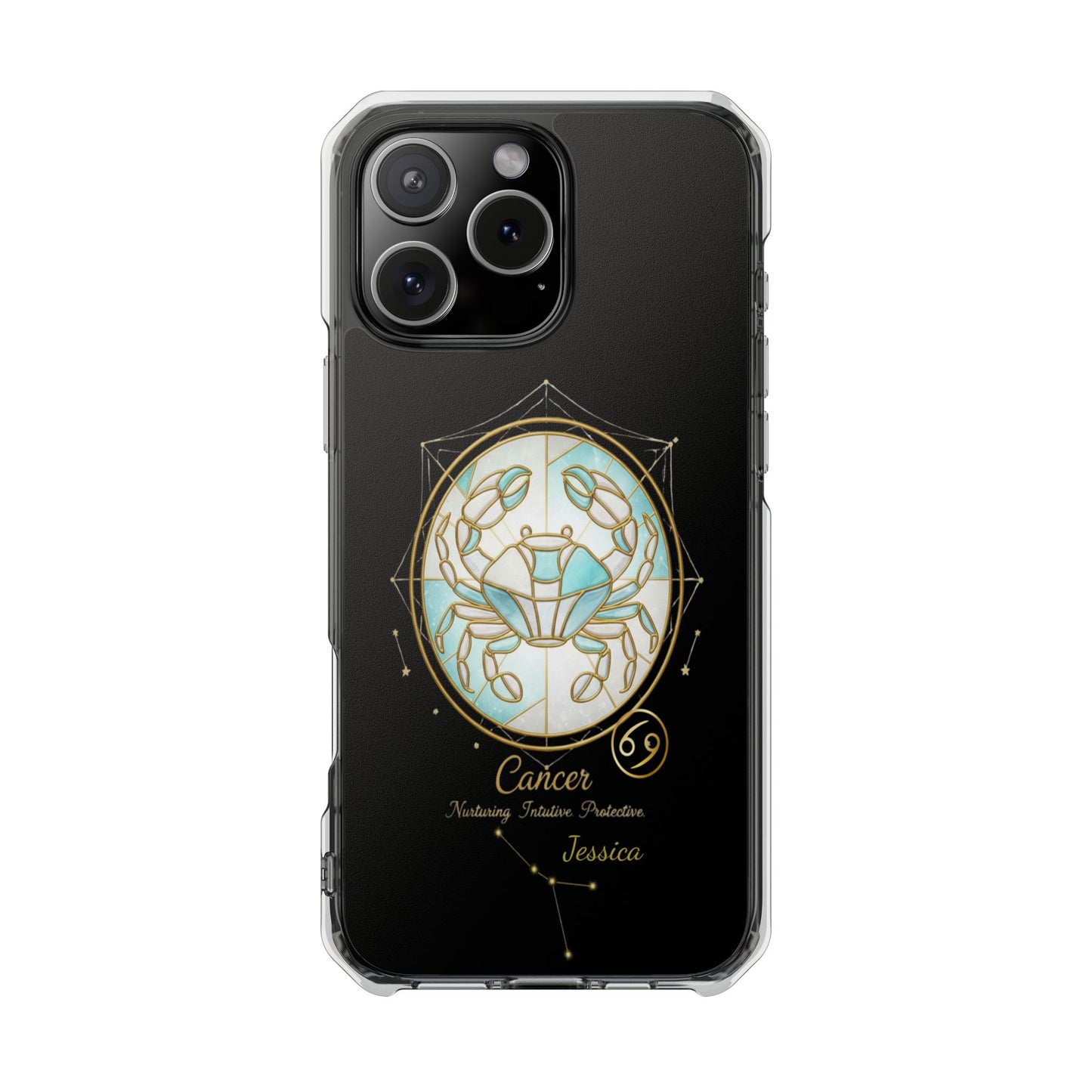 Zodiac Phone Case Fits iPhone 16 | 16 Pro | 16 Plus | 16 Pro Max MagSafe: Faux Stained Glass, Personalized Name