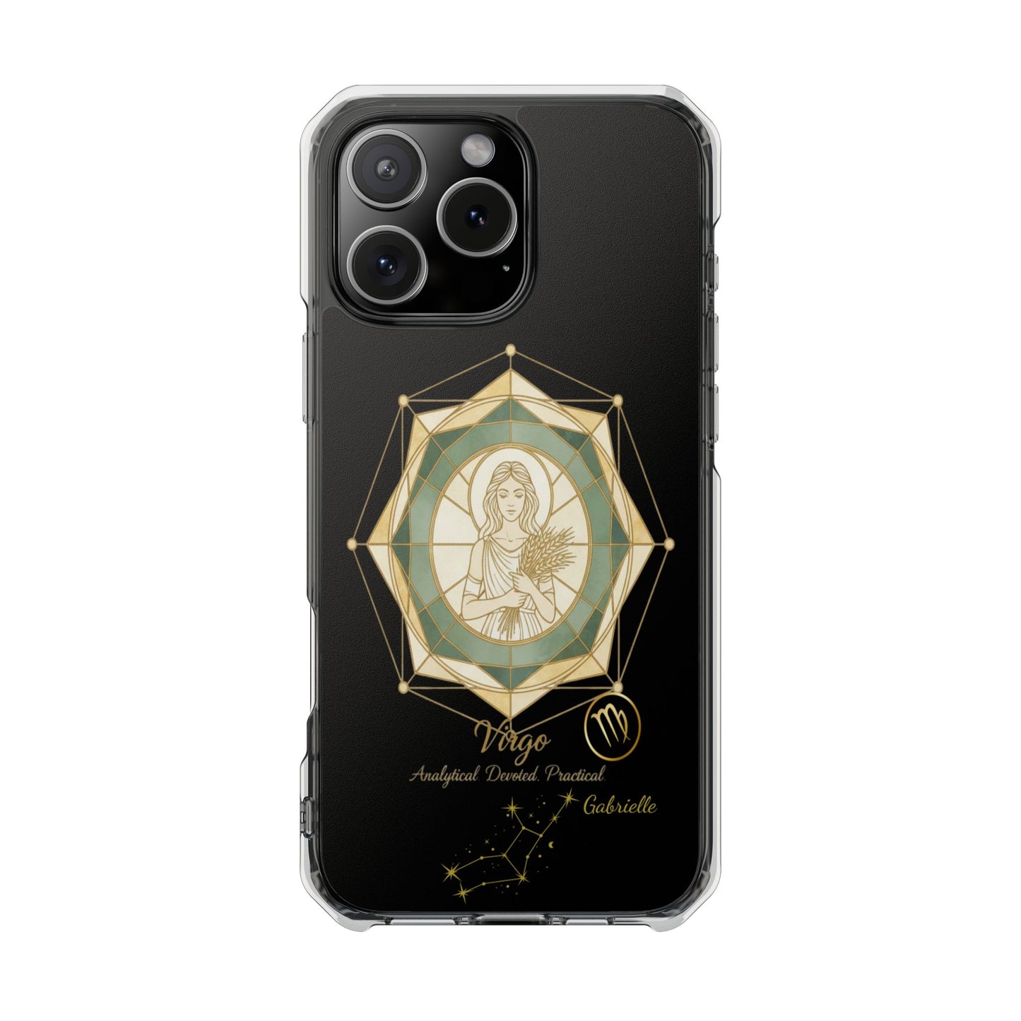 Zodiac Phone Case Fits iPhone 16 | 16 Pro | 16 Plus | 16 Pro Max MagSafe: Faux Stained Glass, Personalized Name