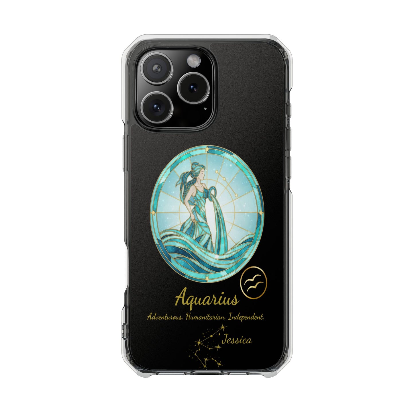 Zodiac Phone Case Fits iPhone 16 | 16 Pro | 16 Plus | 16 Pro Max MagSafe: Faux Stained Glass, Personalized Name