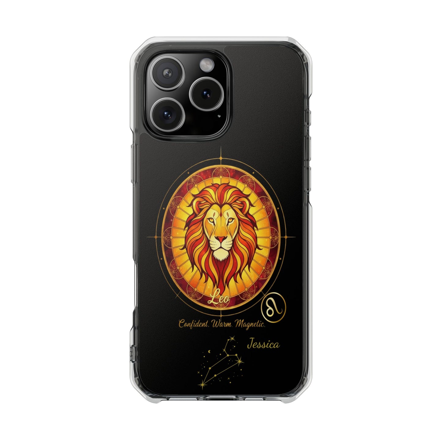 Zodiac Phone Case Fits iPhone 16 | 16 Pro | 16 Plus | 16 Pro Max MagSafe: Faux Stained Glass, Personalized Name