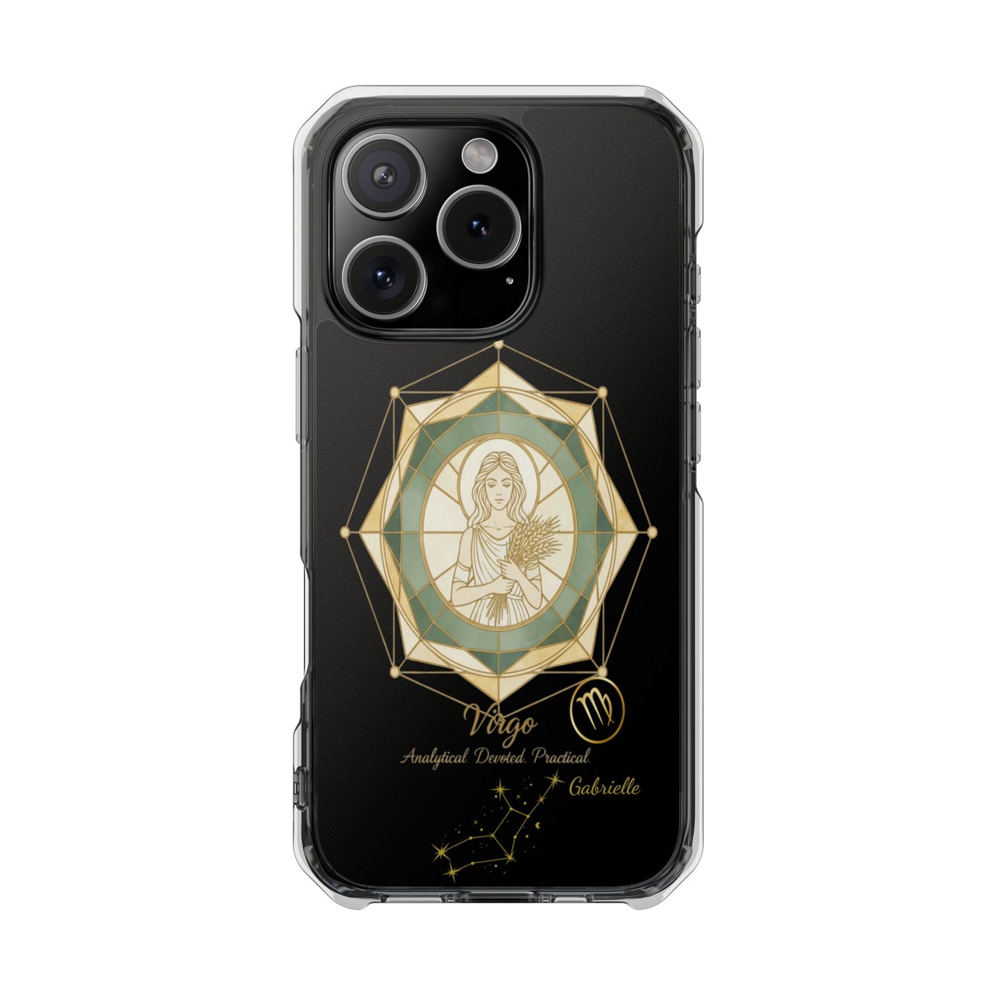 Zodiac Phone Case Fits iPhone 16 | 16 Pro | 16 Plus | 16 Pro Max MagSafe: Faux Stained Glass, Personalized Name