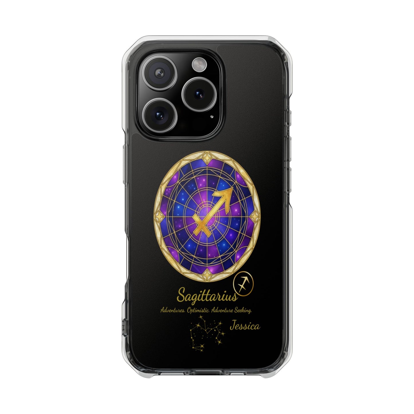 Zodiac Phone Case Fits iPhone 16 | 16 Pro | 16 Plus | 16 Pro Max MagSafe: Faux Stained Glass, Personalized Name