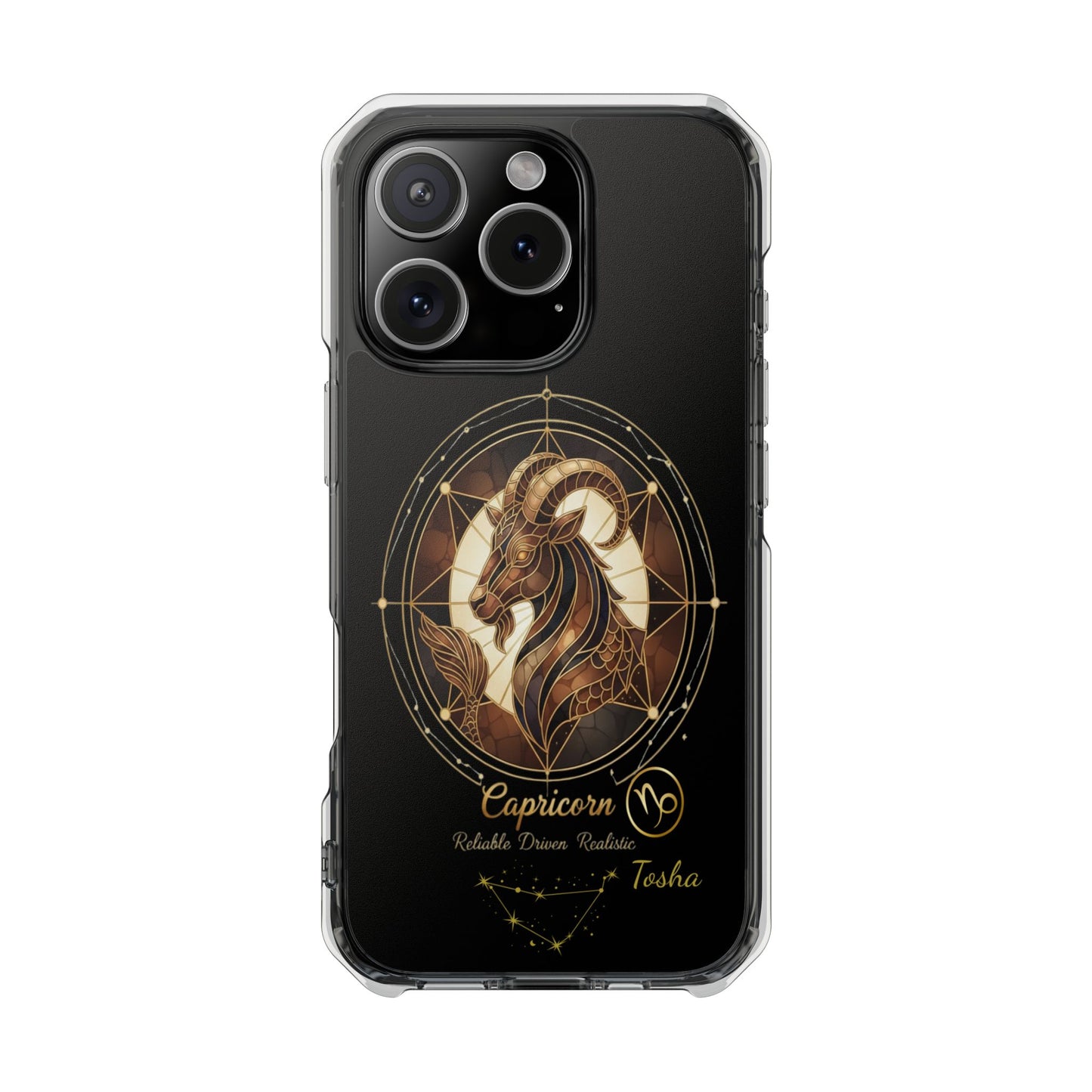 Zodiac Phone Case Fits iPhone 16 | 16 Pro | 16 Plus | 16 Pro Max MagSafe: Faux Stained Glass, Personalized Name